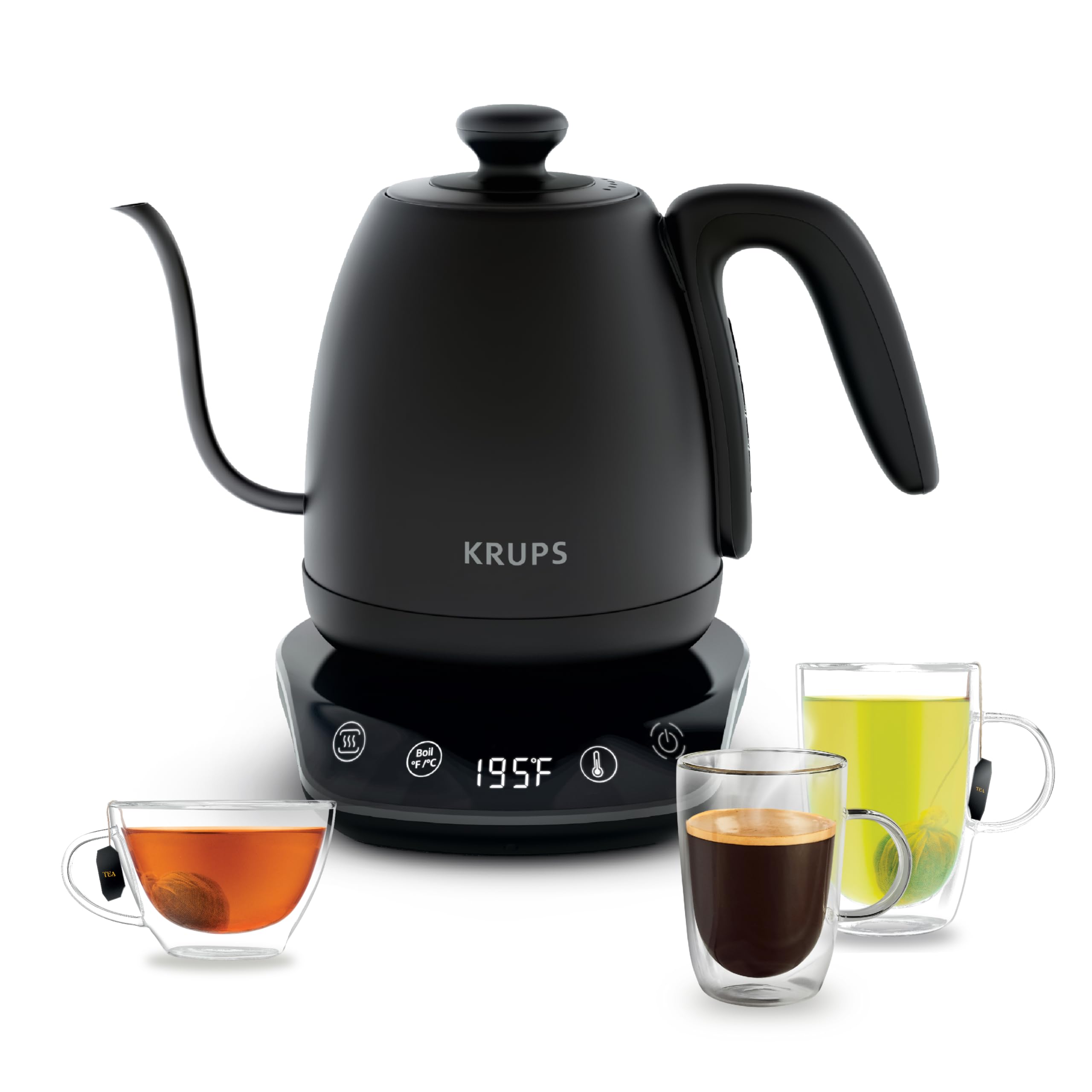 Krups Electric Kettle, Caf   Control Stainless Steel, Gooseneck Kettle, 1 Liter, 60 Minute Keep-Warm, Electric Tea Kettle, Sleek