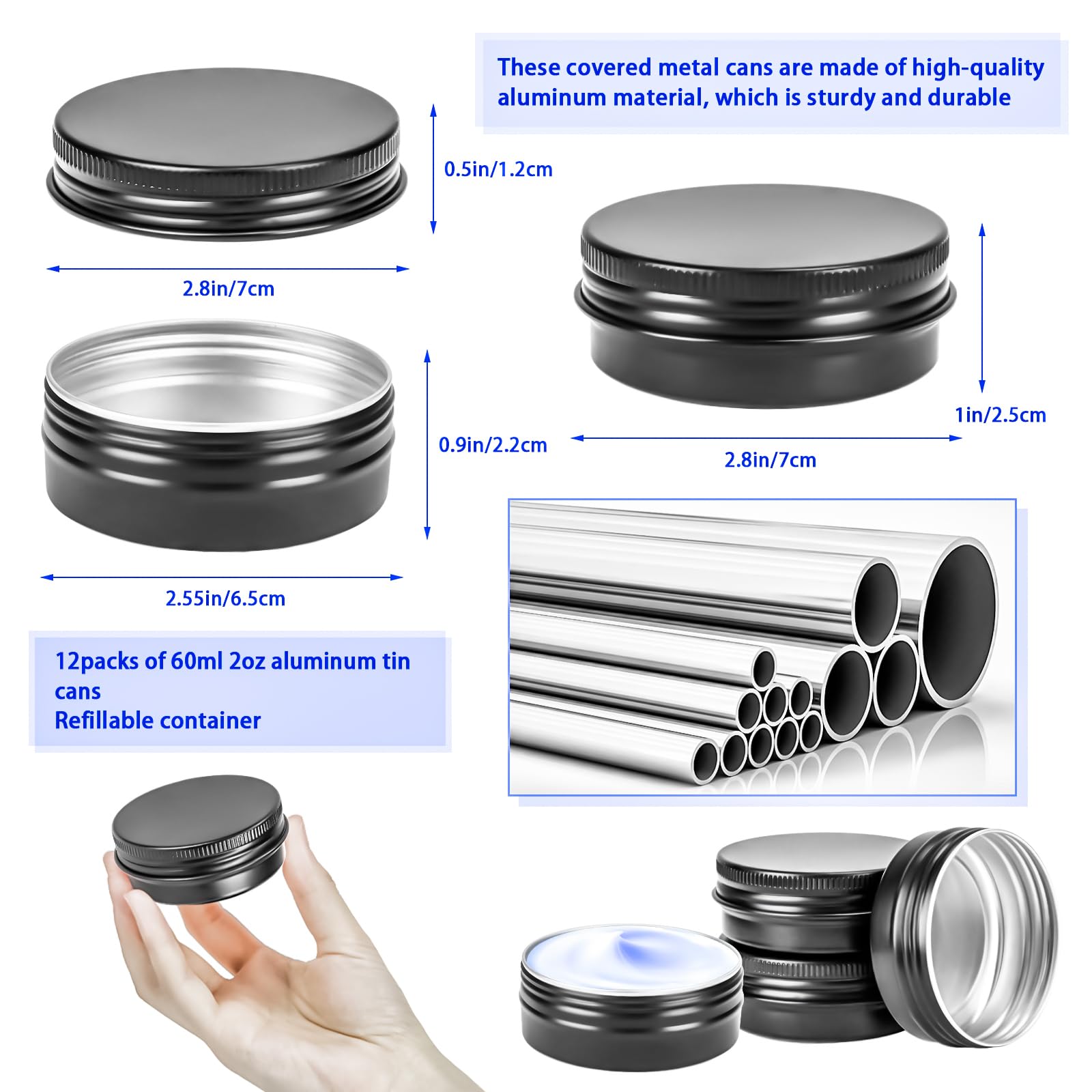 Motbach 16 Pack 2Oz Tin Jars, 60Ml Metal Tin Cans, 2Ounce Aluminum Tin Can Jar Containers With Screw Lid For Lotion Bars, Toilet