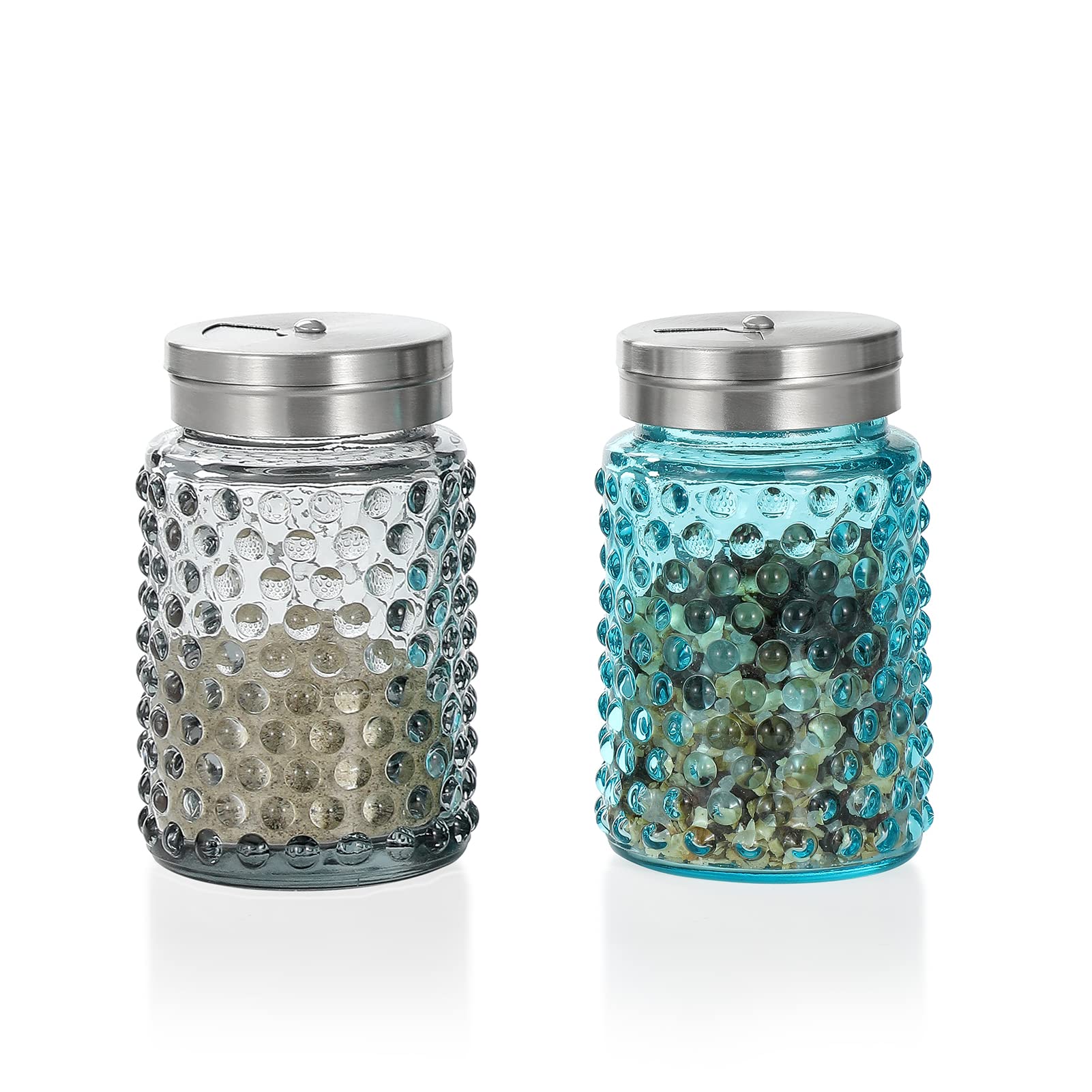 Everest Hobnail Salt And Pepper Shakers Glass Set Of 2, 4.0 Oz With Salt Shaker Adjustable Stainless Steel Lid-Glass Spice Jars,