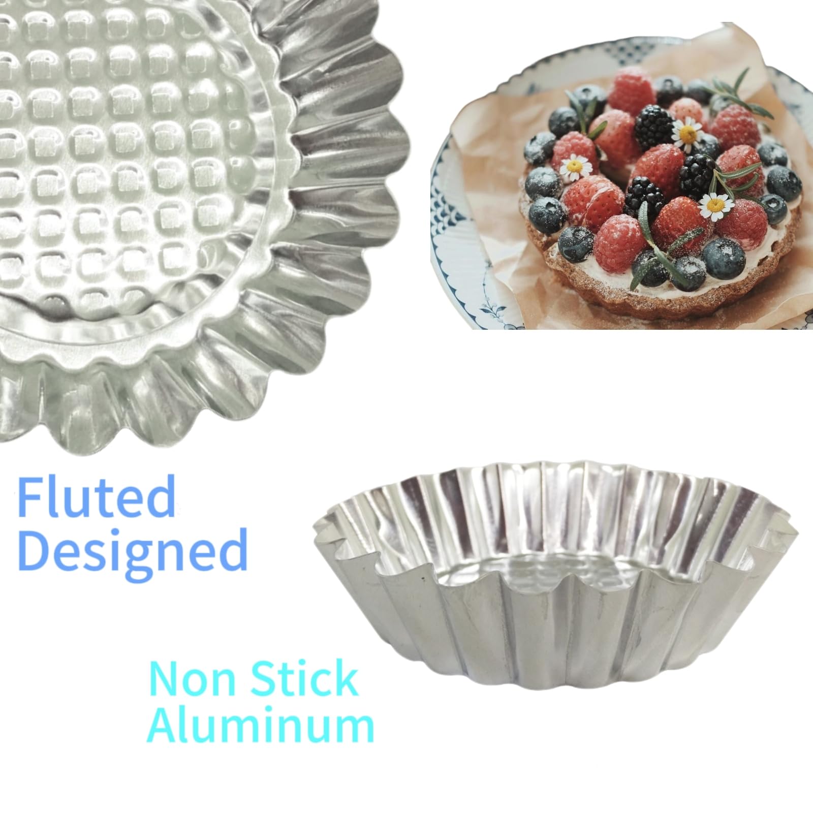 Mystar Set Of 20, 3-3/4'' Fluted Design Round Shape Non-Stick Aluminum Tart Mold, Mini Pie Tin, Tartlet Pan