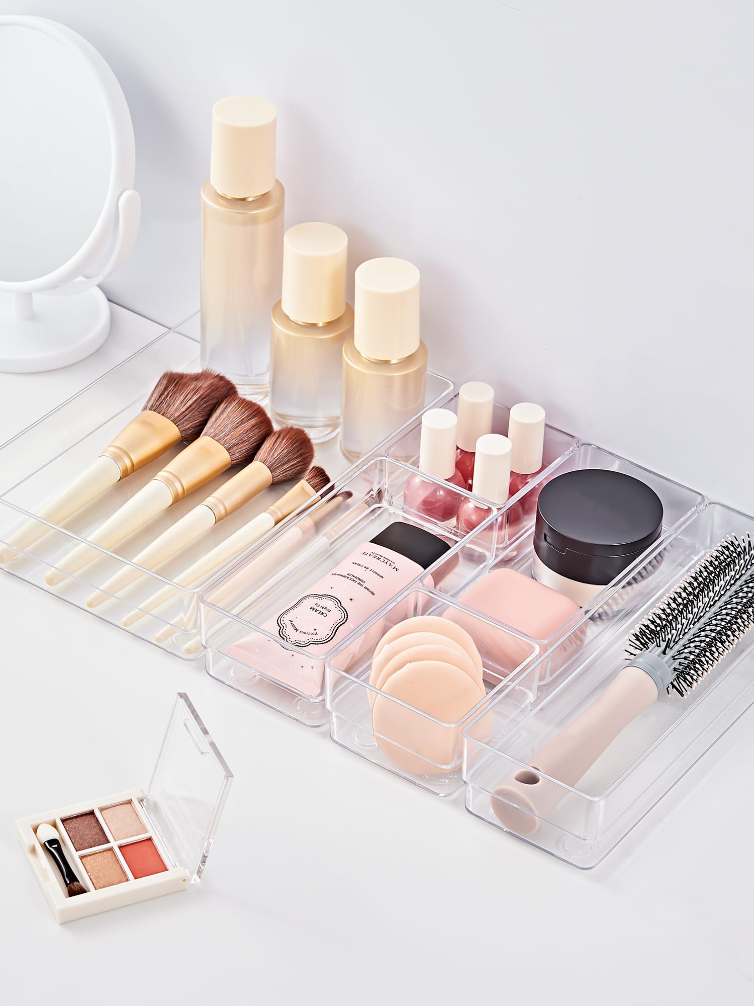 SMARTAKE 25-Piece Drawer Organizer with Non-Slip Silicone Pads, 4-Size Desk Drawer Organizer Trays Storage Tray for Makeup, Jewe
