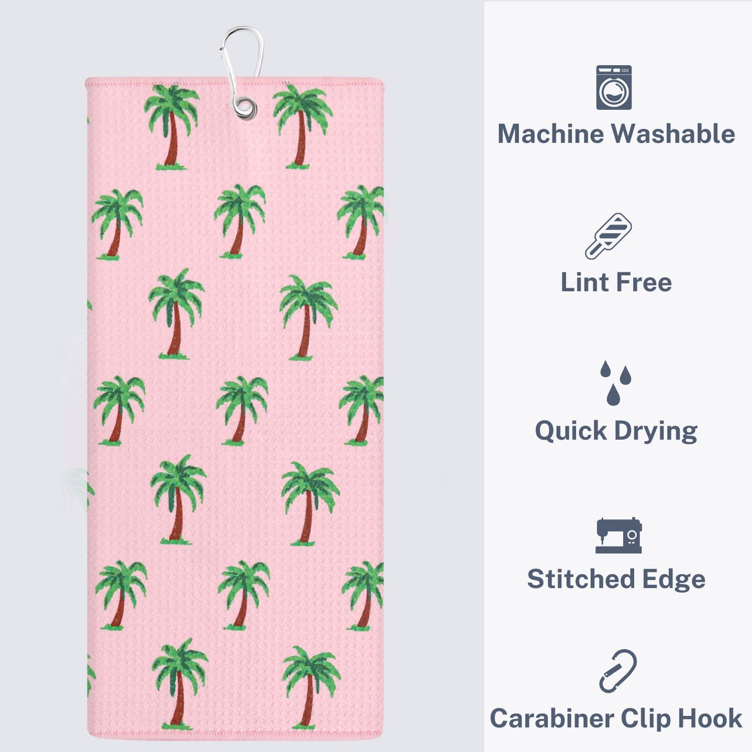 Playing It Forward Pink Palm Trees Golf Towel with Clip for Women and Men  Microfiber Waffle and Ball Towels  Set of 2