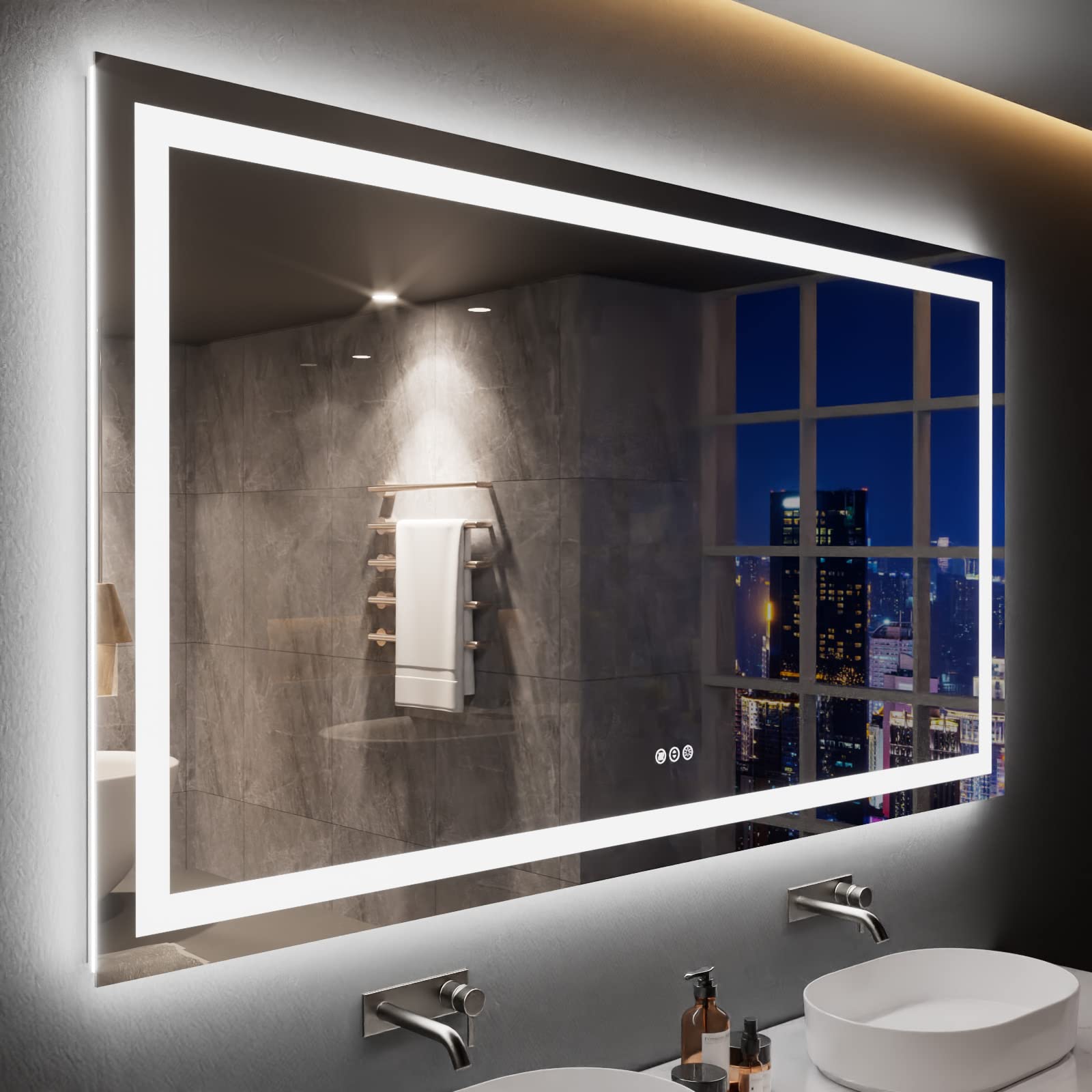 Loaao 72X40 Led Bathroom Mirror With Lights, Anti-Fog, Dimmable, Backlit + Front Lit, Lighted Bathroom Vanity Mirror For Wall, M