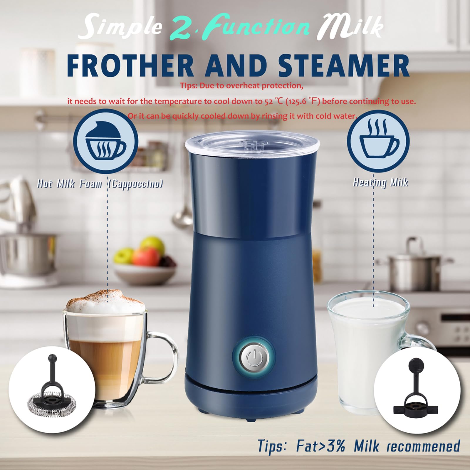 Huogary Milk Forther Simple Milk Frother And Steamer 2-In-1 Milk Steamer With Hot Milk Foam And Hot Milk For Latte, Macchiato, C