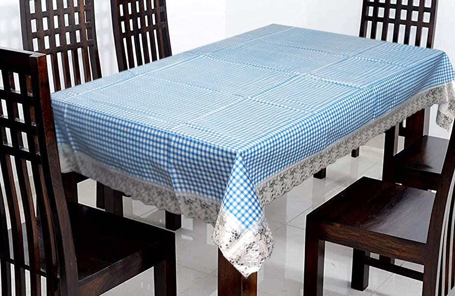 Kuber Industries Heart Design Pvc 6 Seater Dining Table Cover - Blue