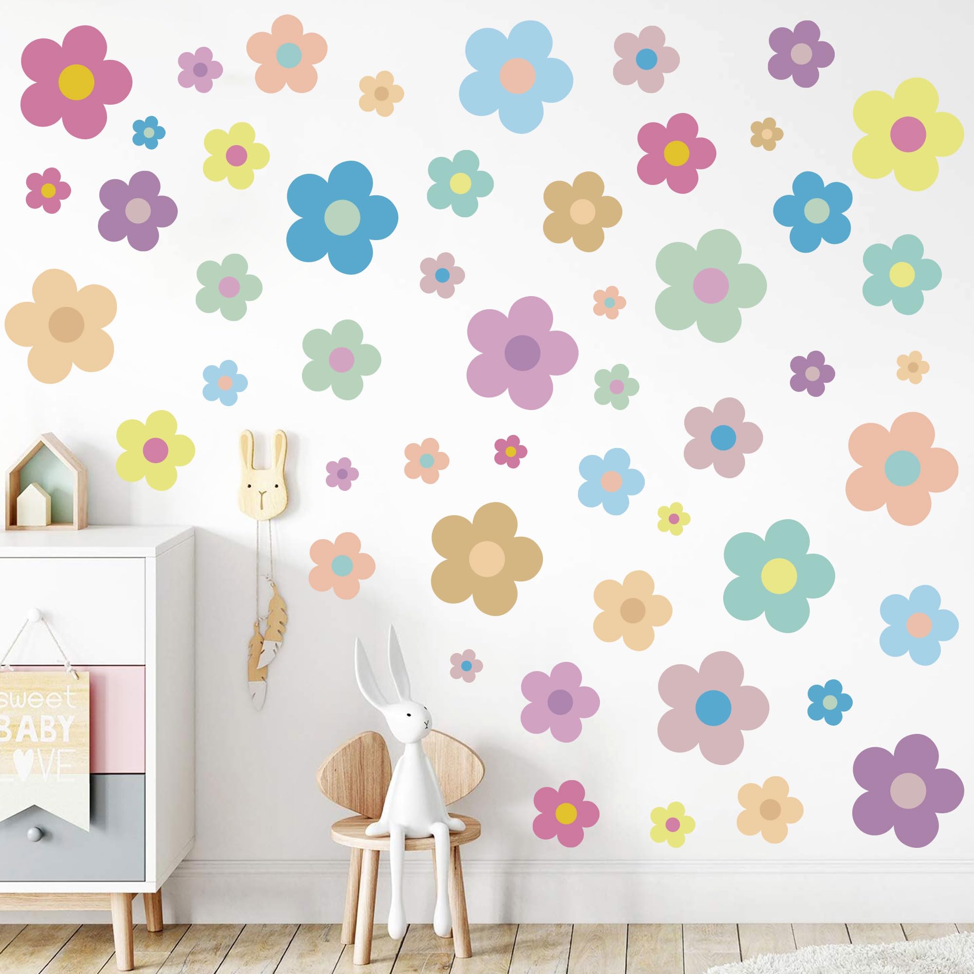 12 Sheets Flower Wall Decals Cute Colorful Floral Wall Stickers Vinyl Peel And Stick Wall Decals Y2K Preppy Hippie Stickers Aest