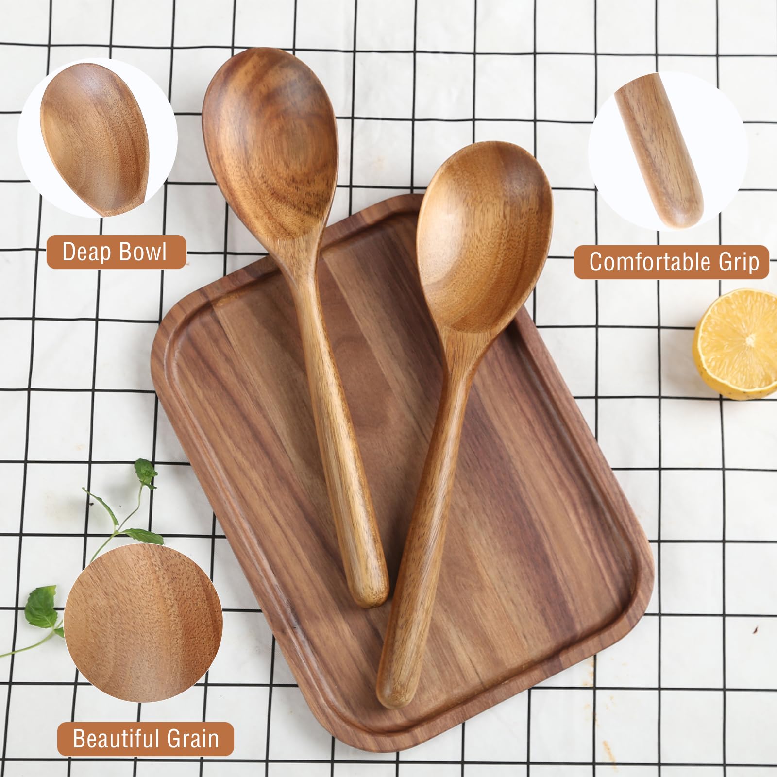 Kitchen Wooden Cooking Spoon, Solid Acacia Wood Serving Spoons For Mixing Stirring, Nonstick Kitchen Utensils Tableware Ladle Sc
