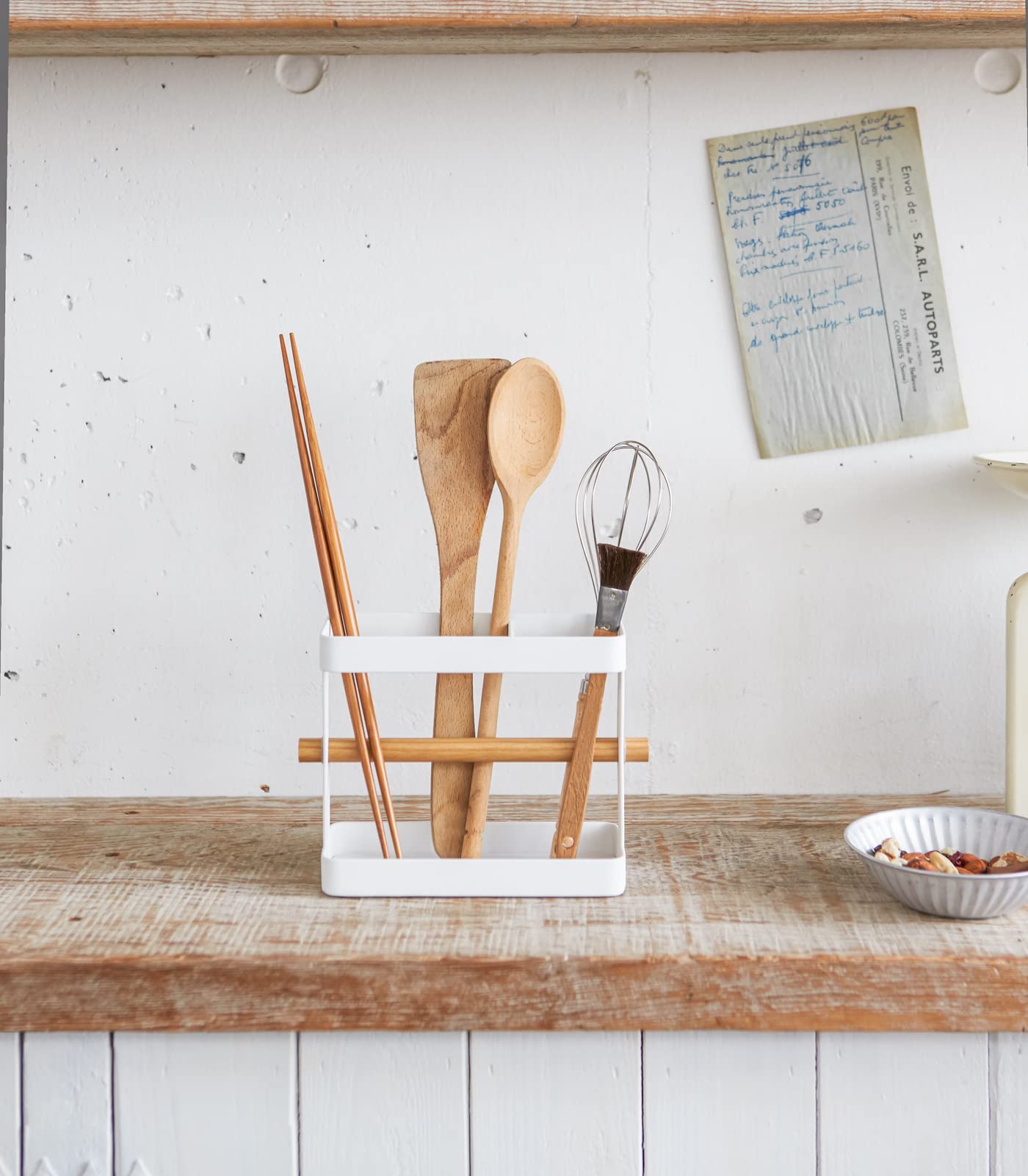 Yamazaki Home Wide Tool Stand-Kitchen Utensil Holder, Cooking Storage Organizer, One Size, White