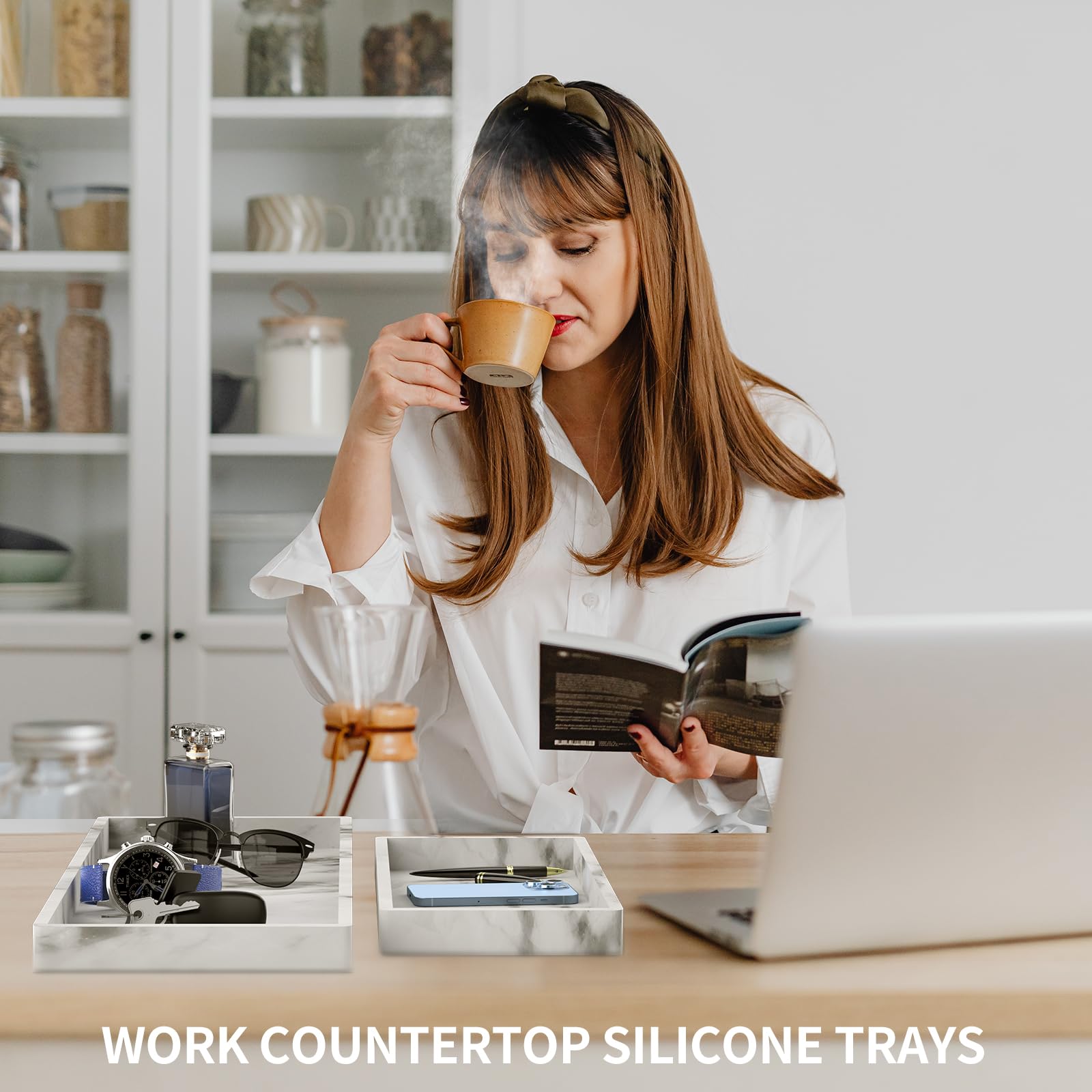 Bbk Bathroom Vanity Tray - 2 Pack (7.8'' And 11.8'') Silicone Bathroom Trays For Counter, Perfume Key Trinket Ring Tray, Decor S