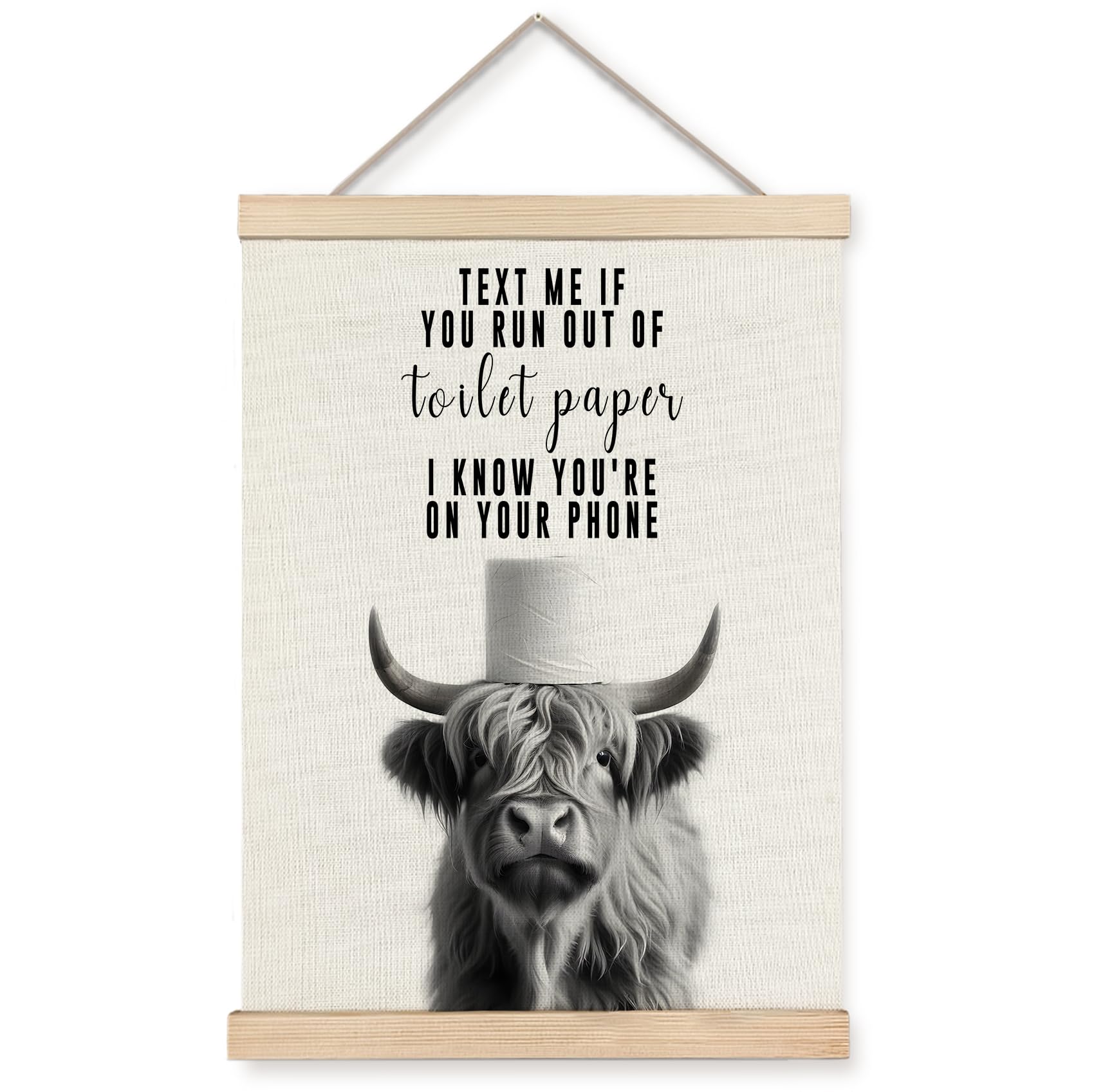 Foritho Funny Highland Cow Bathroom Signs Poster Wall Art Framed, Black And White Western Cow Canvas Prints Wall Decor For Bathr