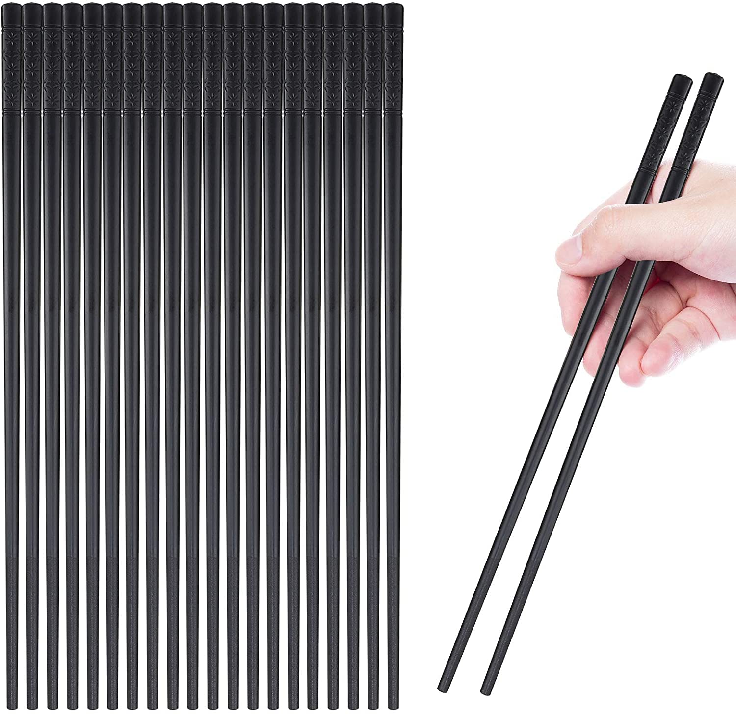 INOVERA (LABEL) 10 Pairs Fiberglass Reusable NonSlip Chopsticks for Sushi, Noodles, Fried Rice (24 cm, Black)