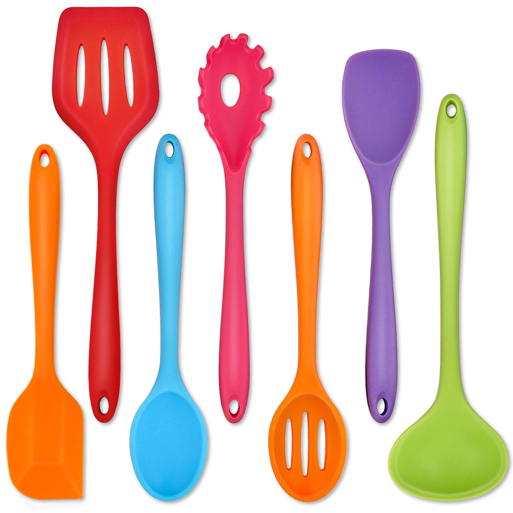 Silicone Kitchen Utensils, P&P Chef 7-Pieces Cooking Utensils Spatula Set, Kitchen Tools For Nonstick Cookware Cooking Serving,