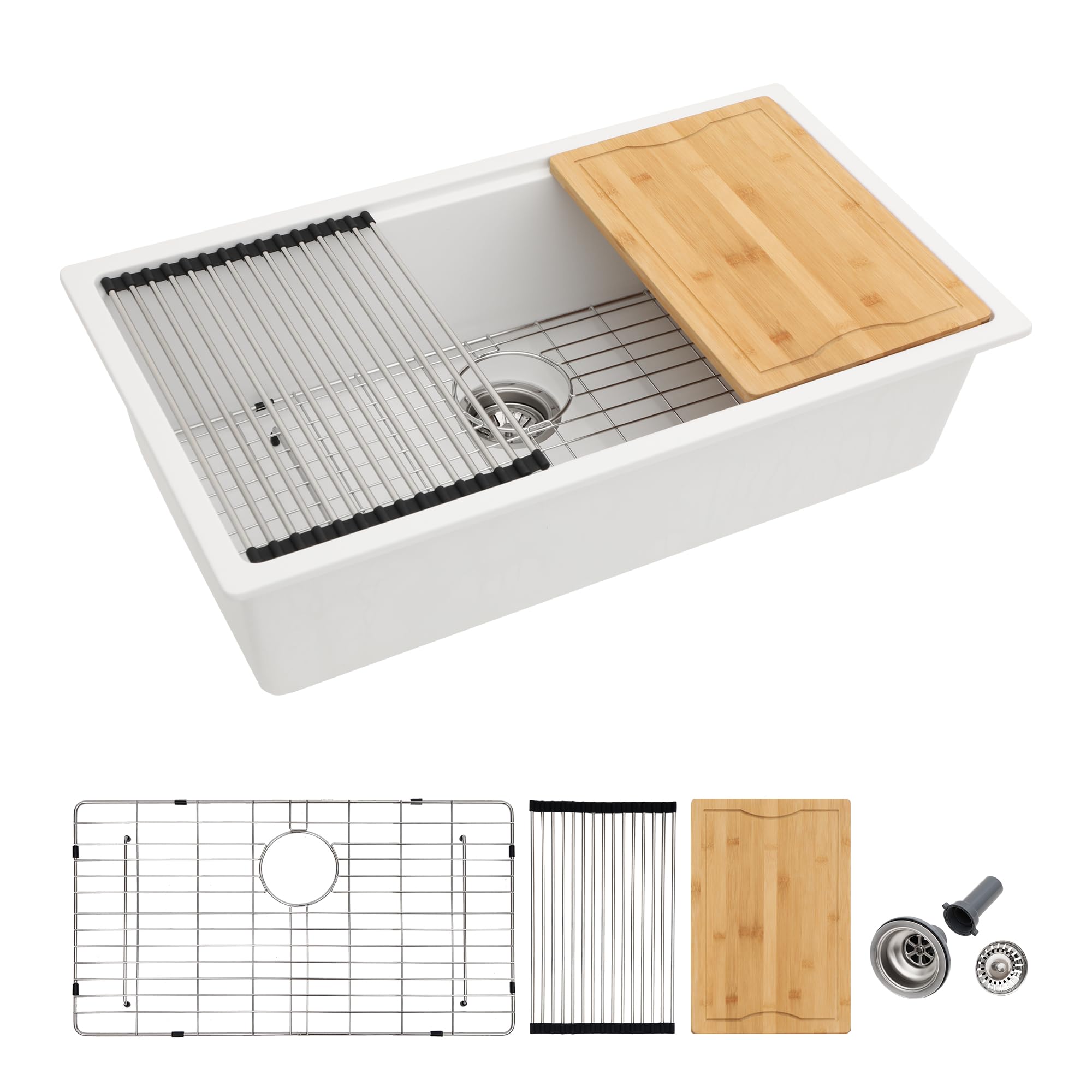 Dcolora 33 Inch White Granite Composite Kitchen Sink Workstation Undermount Single Bowl sink Large Sink For Kitchen,DC-GU2514