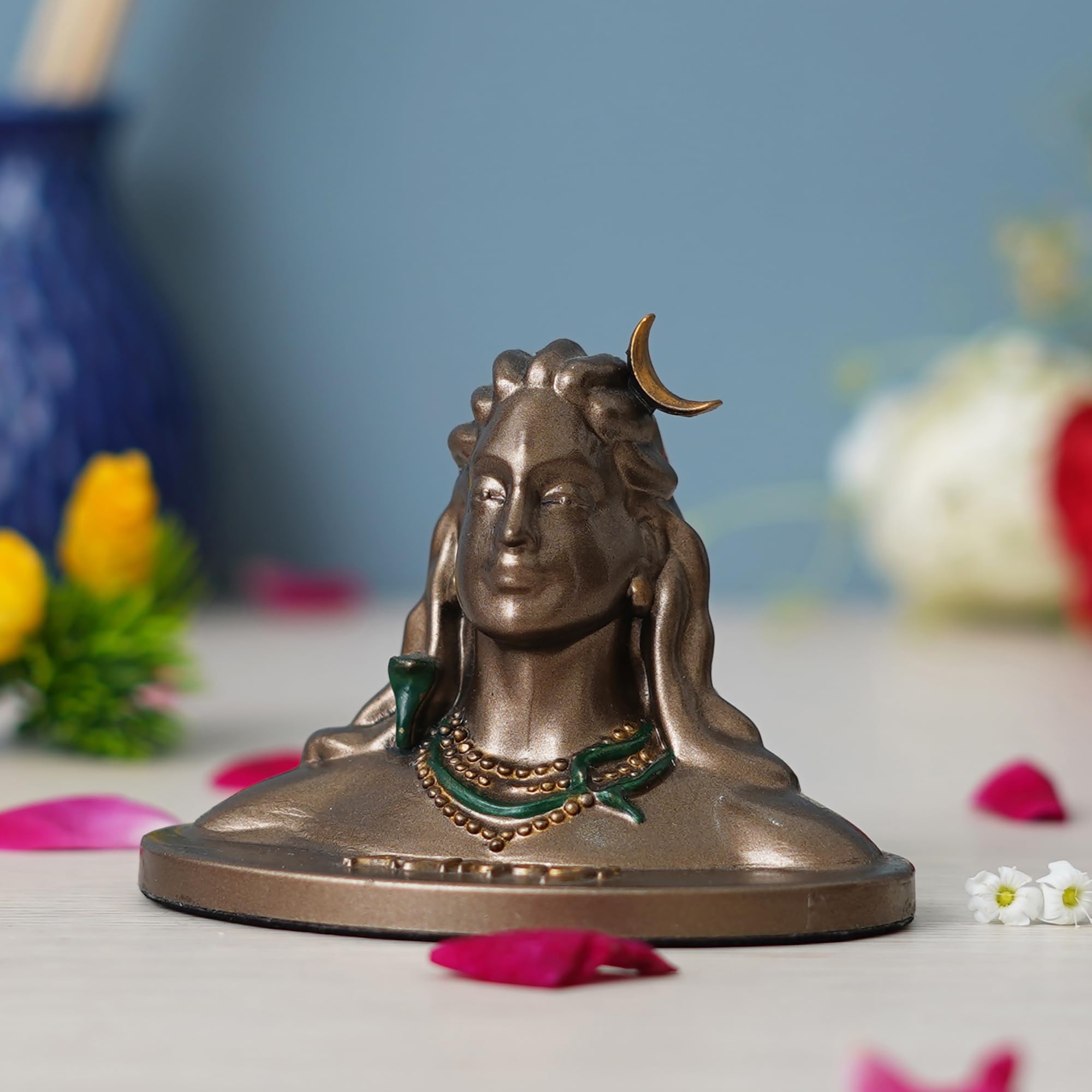 Ecraftindia Resin Bronze Finish Adiyogi Shiva Statue For Car Dashboard| Adiyogi Statue For Home Pooja Room Office Decor| Shiv Mu