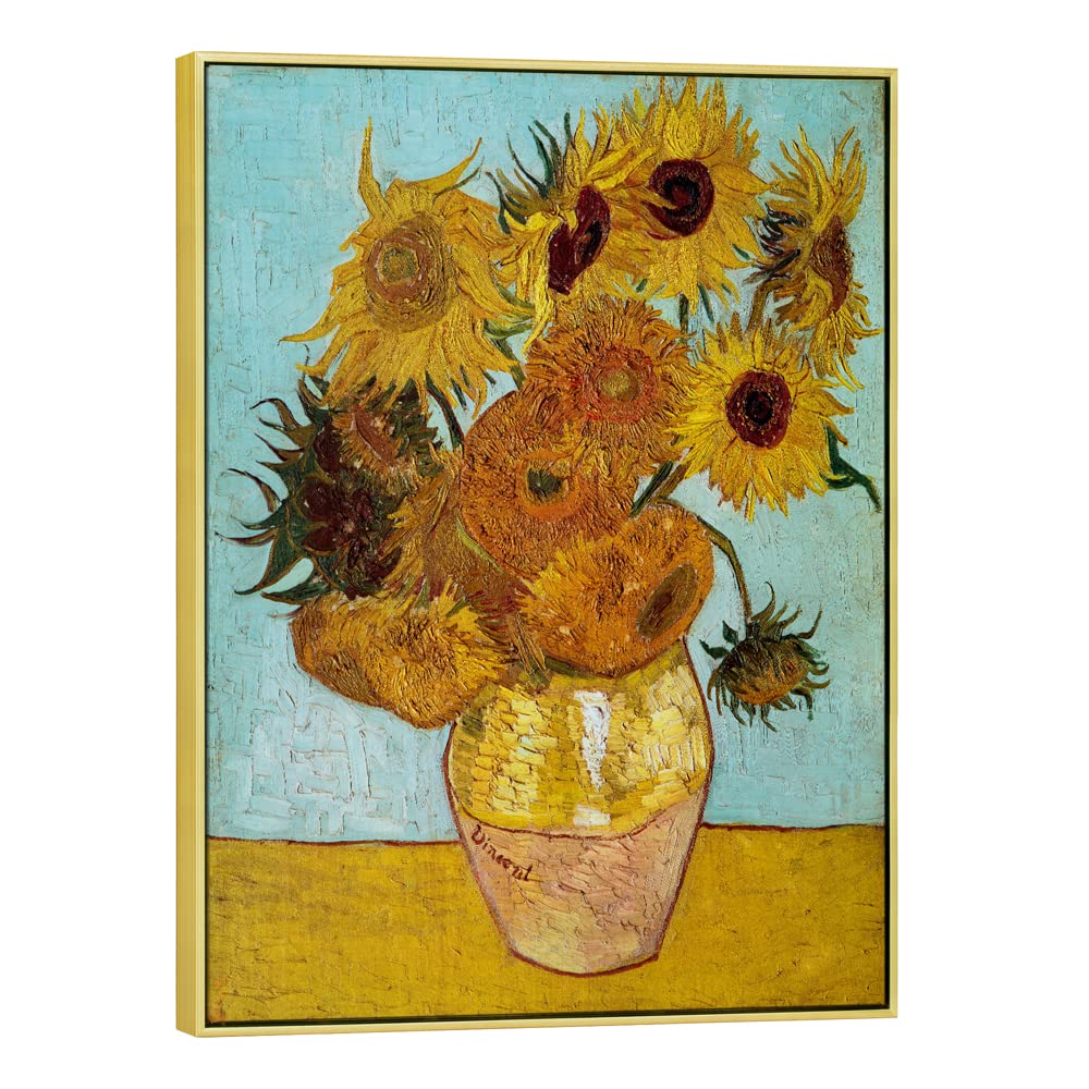 Wieco Art Framed Art Sunflower Large Canvas Prints Wall Art By Vincent Van Gogh Oil Paintings Framed Canvas Wall Art For Living
