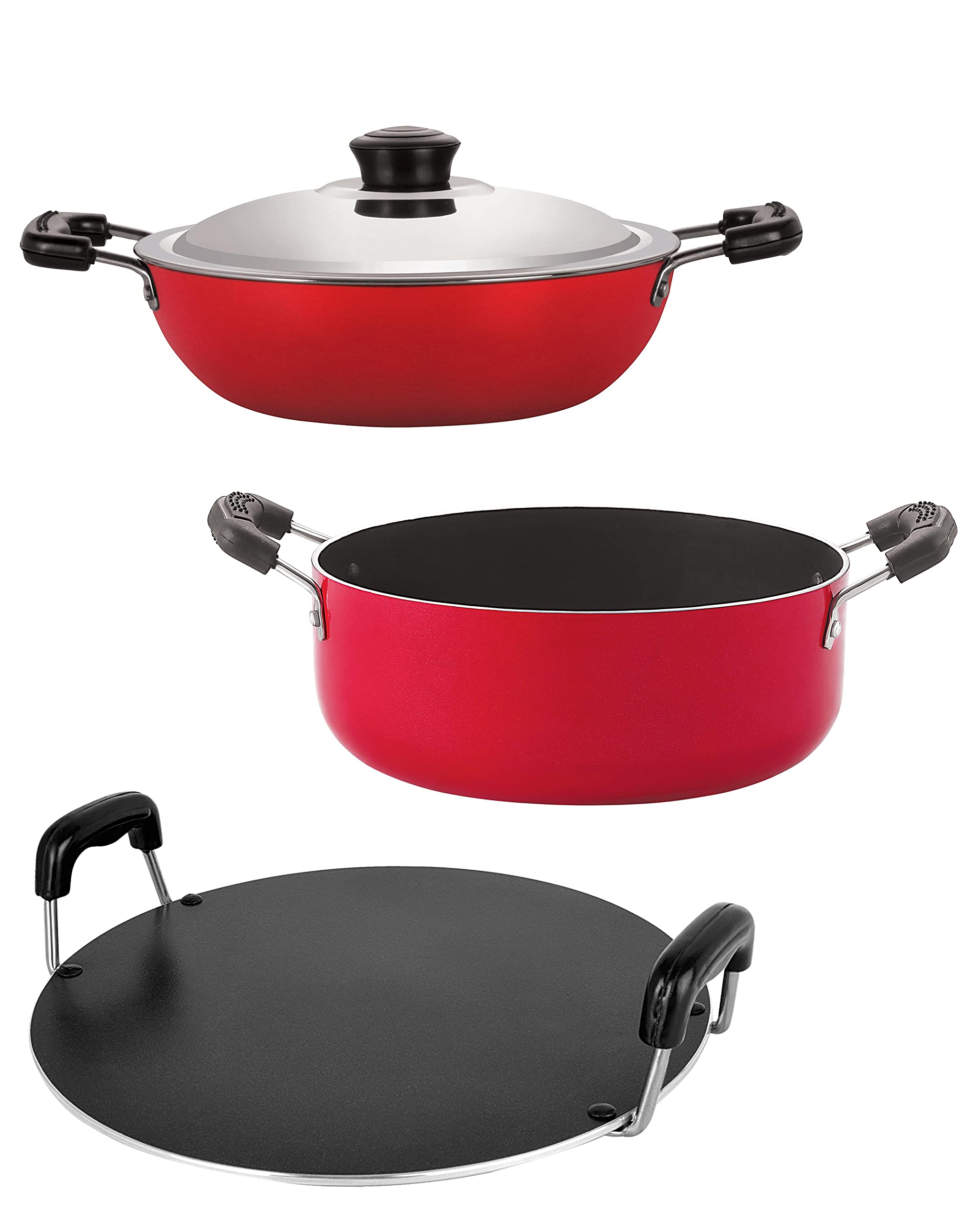 Nirlon Aluminium Non Stick Cooking Pots & Pans Set Of 3 Pieces (Dkd(M)_Rt_Cs24) (Dkd(M)_Rtcs24)