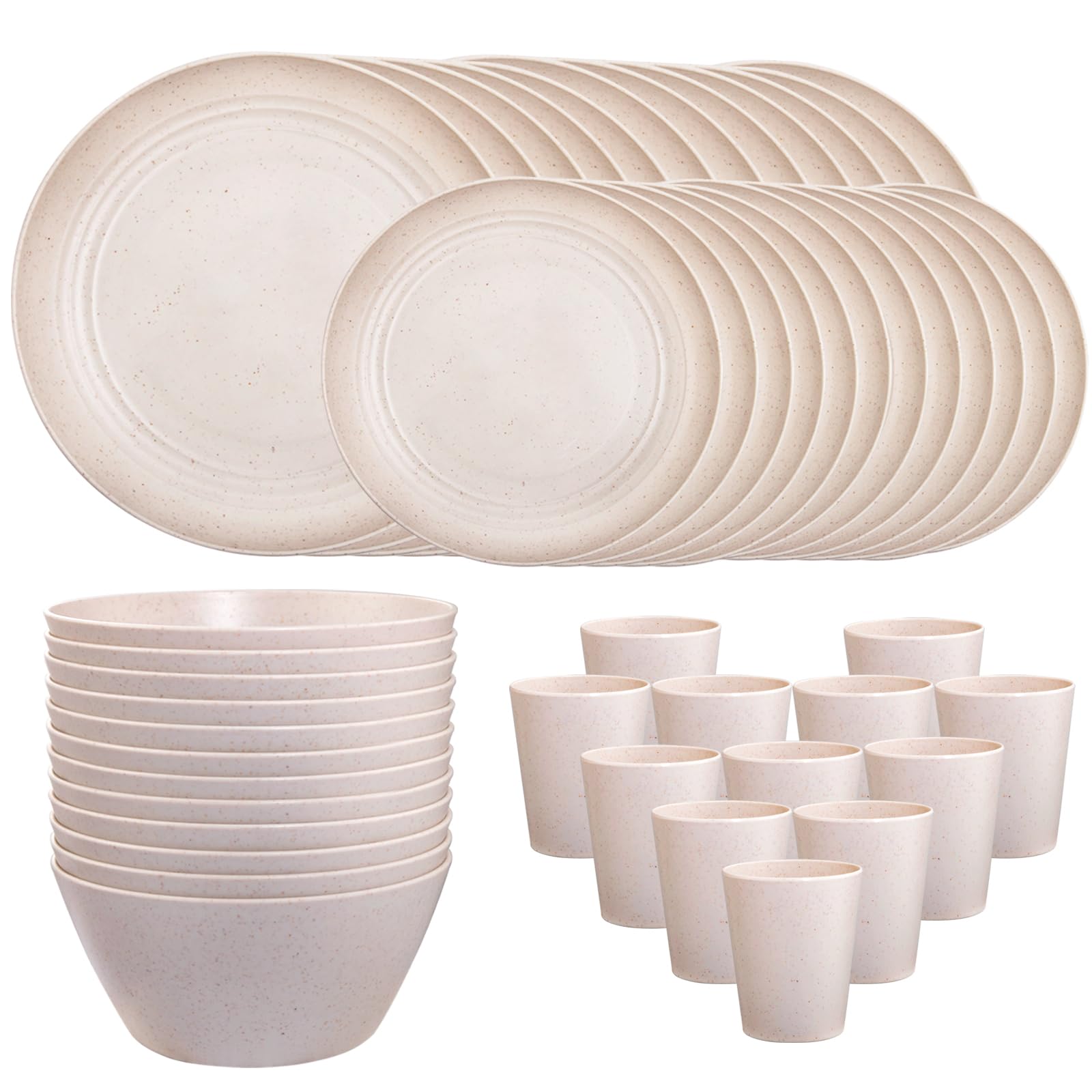 LIYH 48pcs Wheat Straw Dinnerware Set, Plastic Plates and Bowls Set,Unbreakable Plates,Outdoor Camping Dishes,Plates,Bowl,Camper