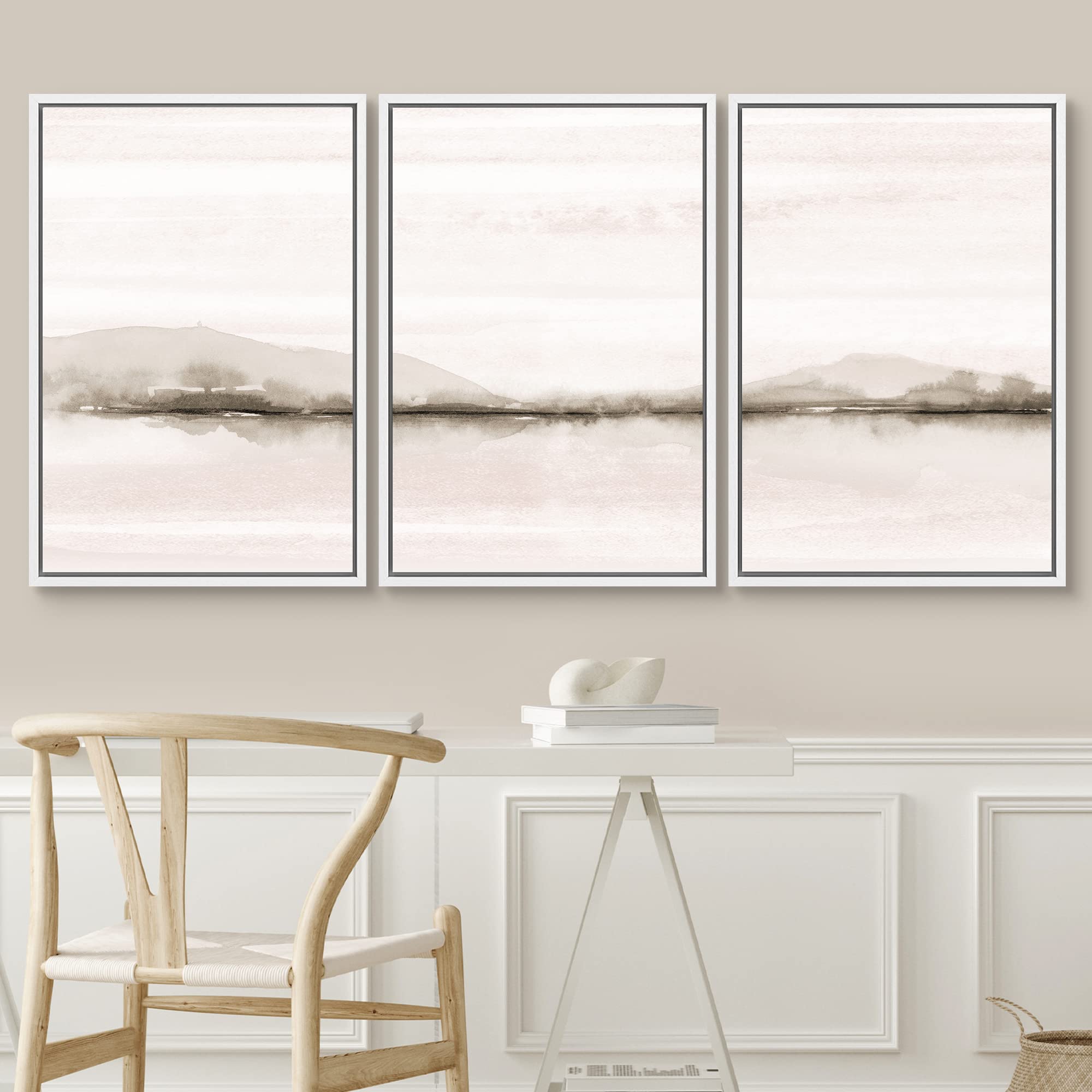 Signwin Framed Canvas Print Wall Art Set Pastel Sunset Mountain Forest Lake Nature Wilderness Illustrations Modern Art Rustic Sc