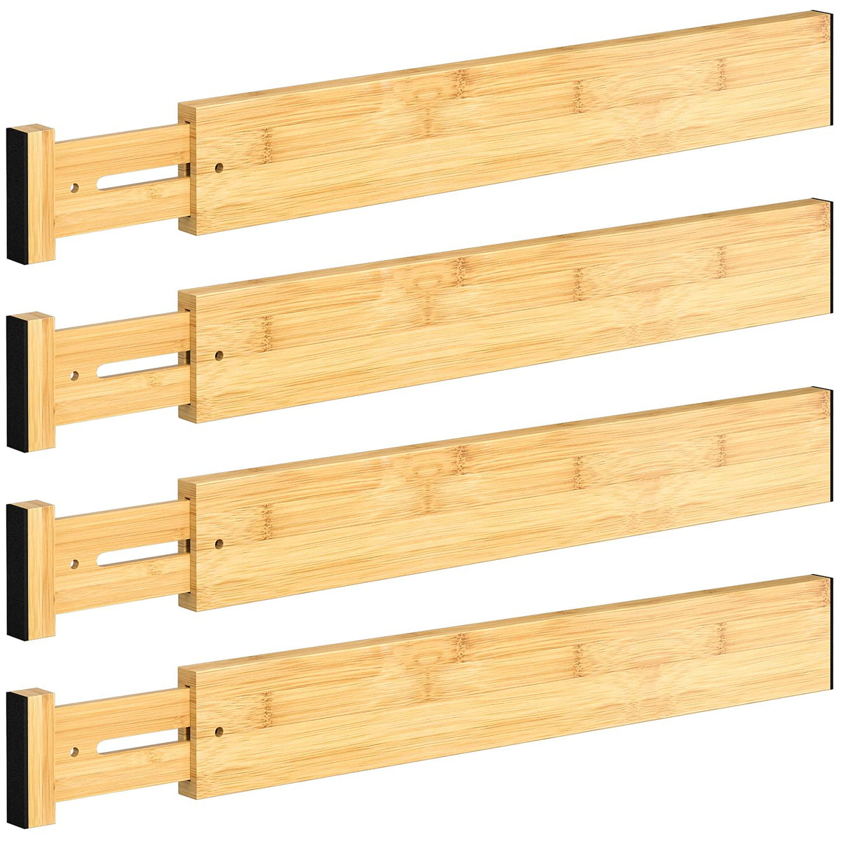Drawer Divider, 4 PCS Bamboo Drawer Dividers Organizers, Adjustable Drawer Dividers for Clothes, Kitchen Drawer Divider, Dresser