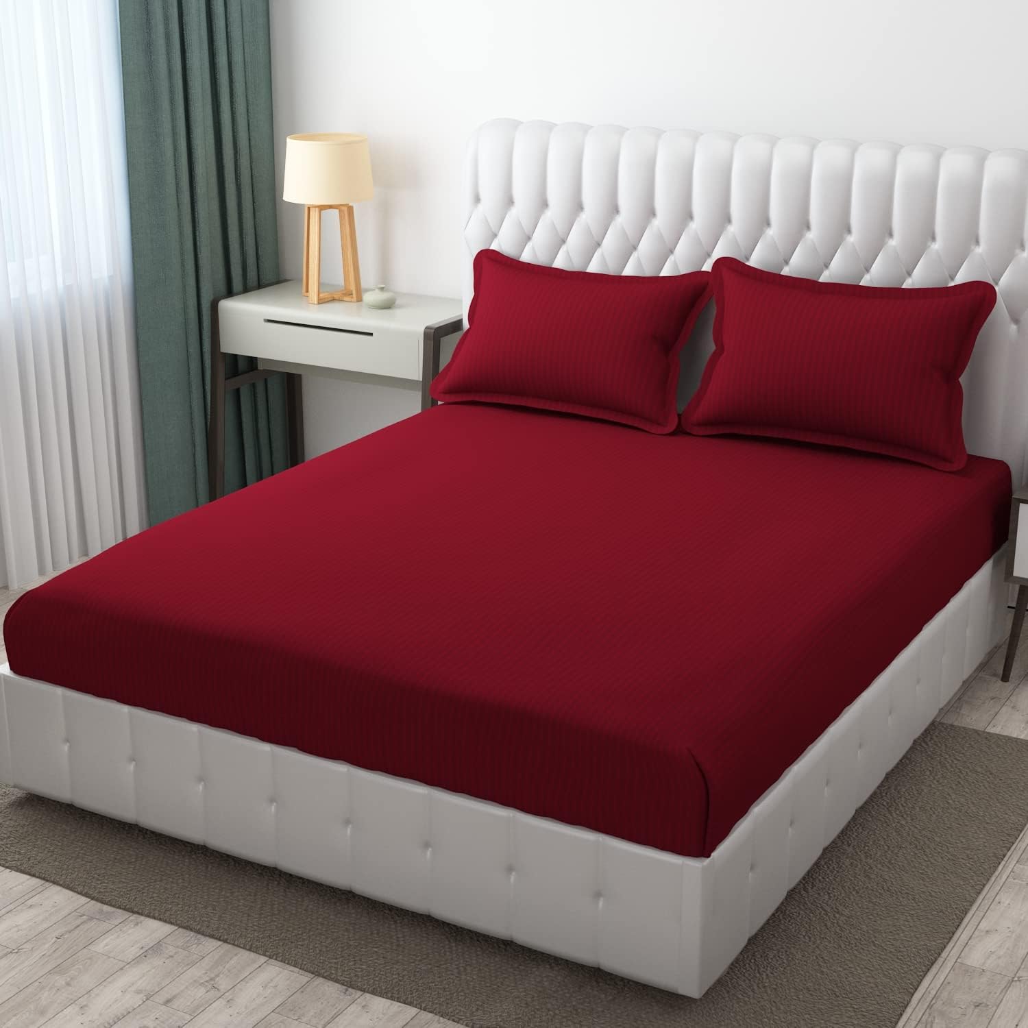 COZY FURNISH Super Soft Brushed Microfiber Cotton Satin Striped Elastic Fitted Bedsheet with 2 Pillow Covers,72X78(Inches) Elast
