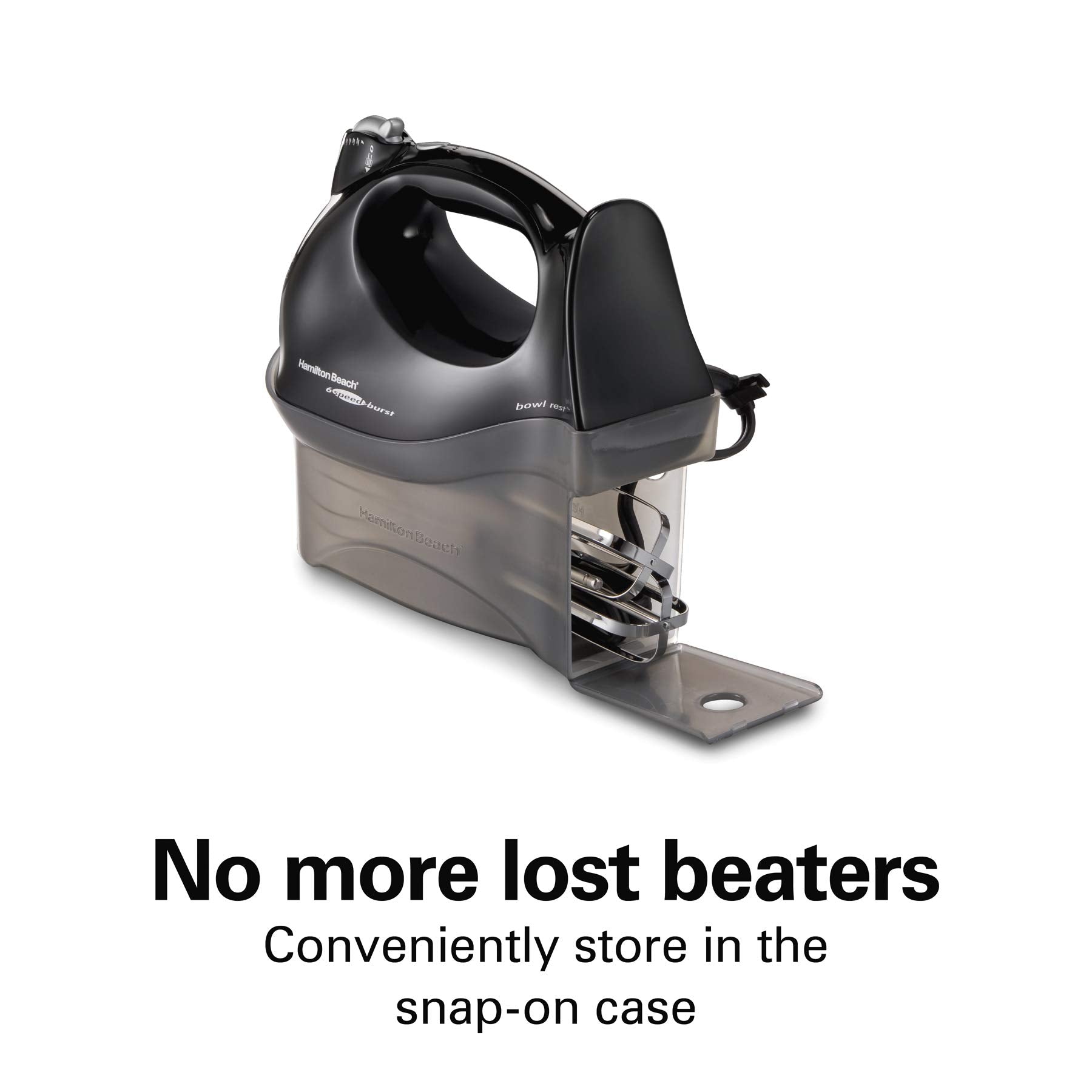 Hamilton Beach 6-Speed Electric Hand Mixer With Snap-On Case, Beaters, Whisk, Black (62692)
