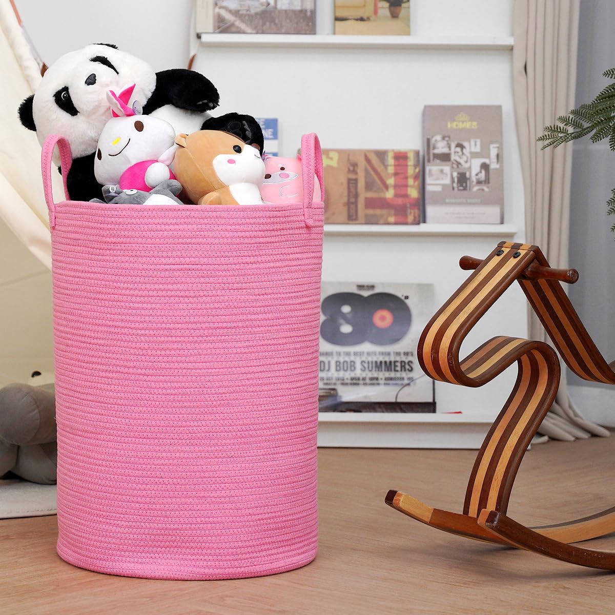 Homlikelan 85L Oversize Woven Laundry Basket With Handles,Collapsible Cotton Rope Laundry Hamper,Wicker Clothes Hamper Laundry B