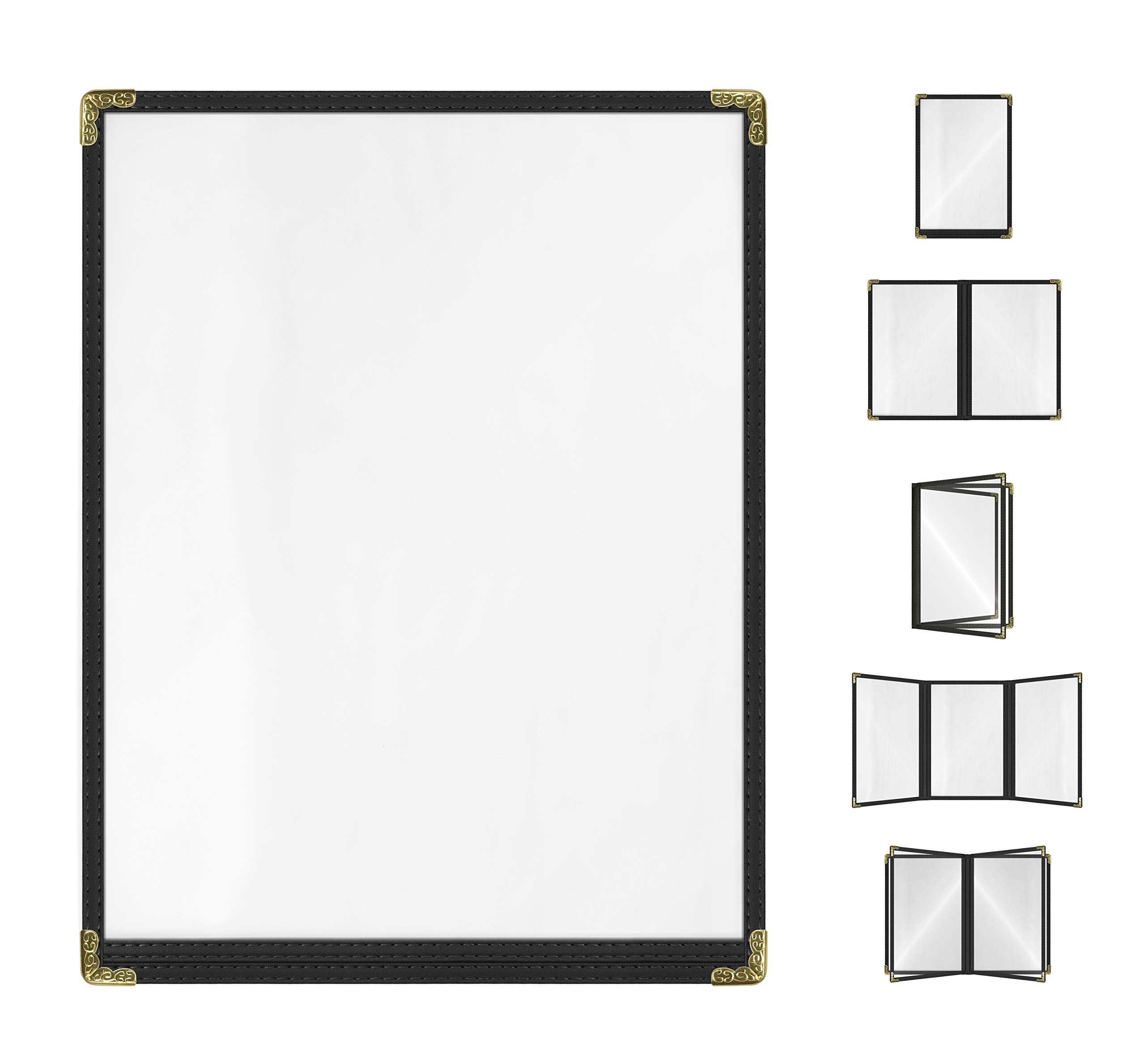 Goodsmart Cafe Style Menu Cover, Double Stitched Edge, Crystal Clear Vinyl, 25 Pack (Black, 1 Page / 2 Views - 8.5'' X 11'')