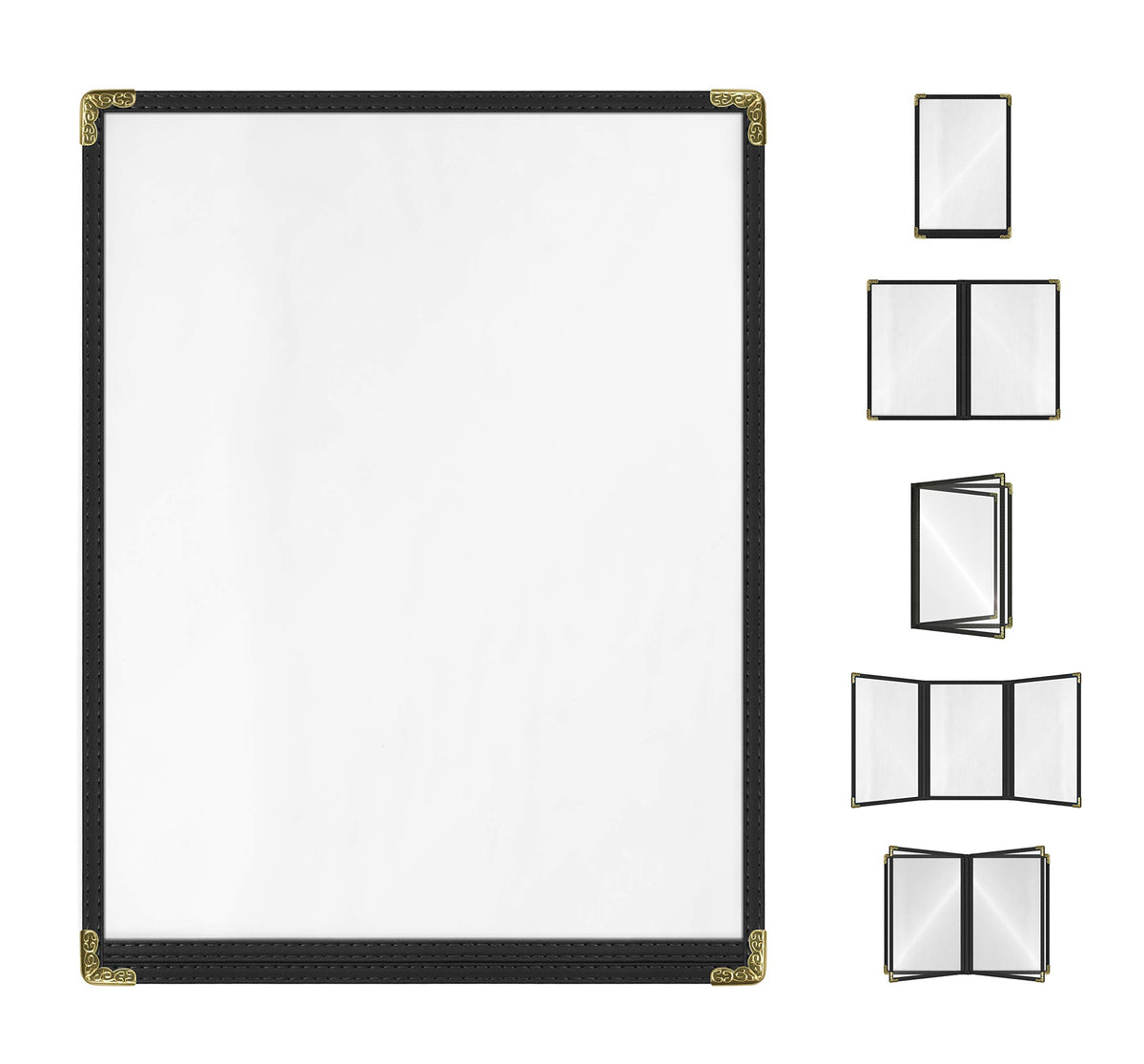 Goodsmart Cafe Style Menu Cover, Double Stitched Edge, Crystal Clear Vinyl, 25 Pack (Black, 1 Page / 2 Views - 8.5'' X 11'')