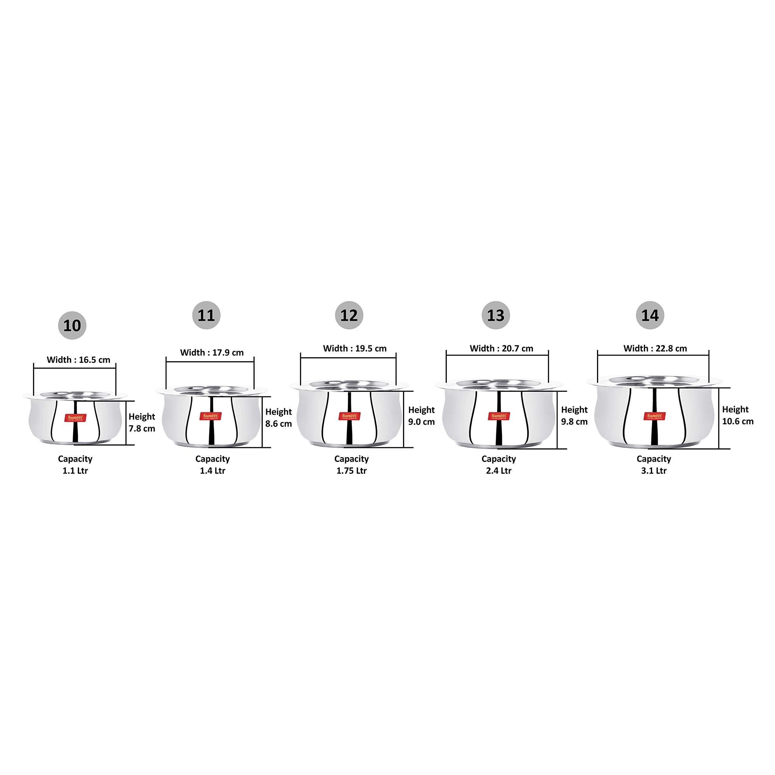 Sumeet 5 Pcs Stainless Steel Induction & Gas Stove Friendly Belly Shape Container Set/Tope/Cookware Set With Lids Size No.10 & N