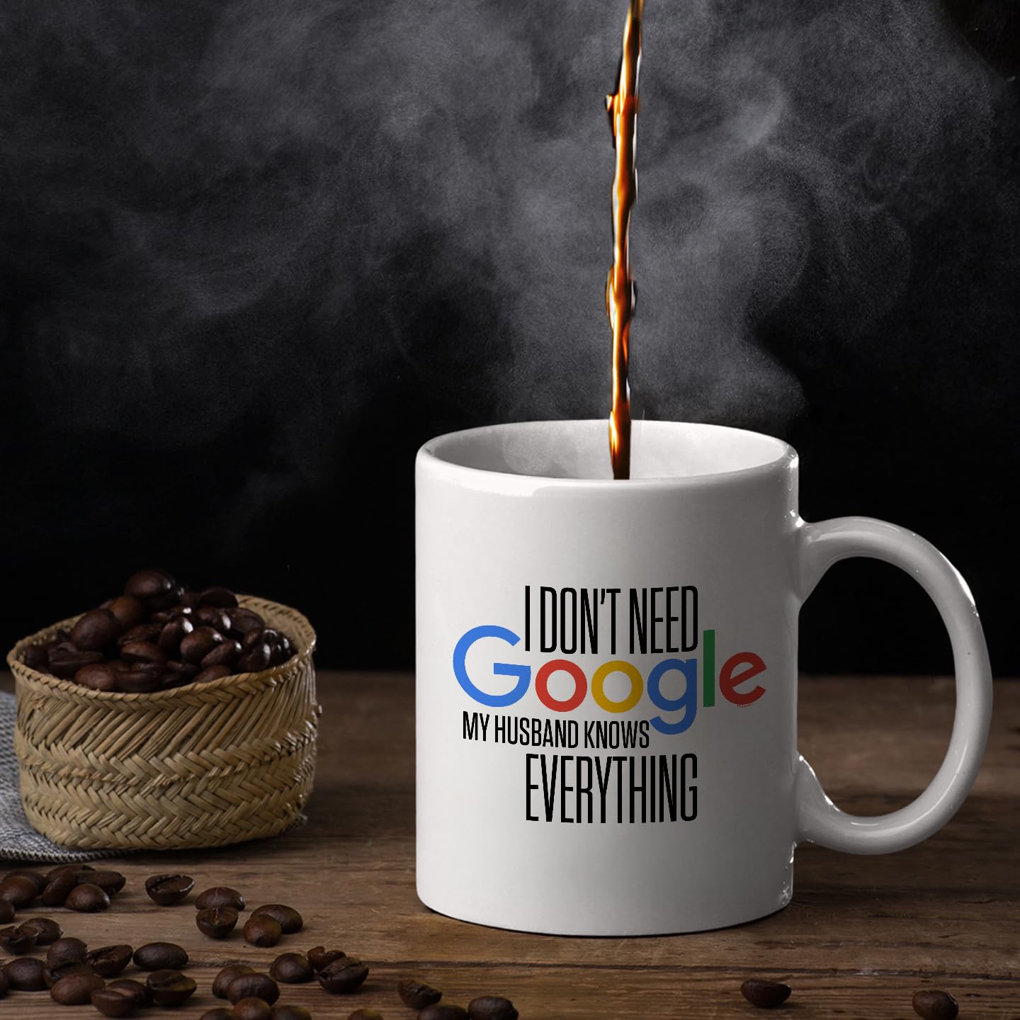 Veracco I Don 't Need Google My Husband Knows Everything Ceramic Coffee Mug Funny Gifts (White, Ceramic)