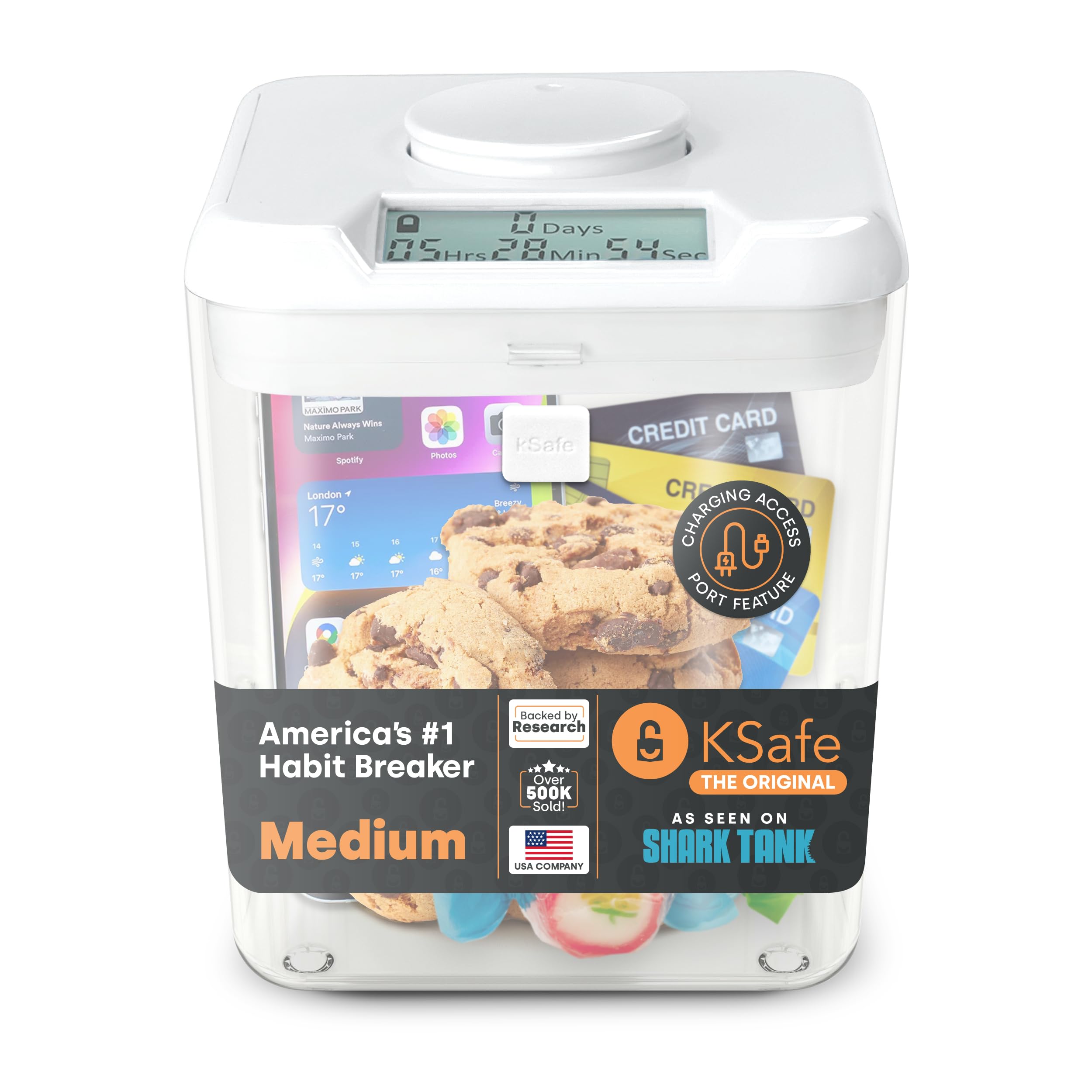 Kitchen Safe: Time Locking Container (White Lid + Clear Base) - 5.5'' Height