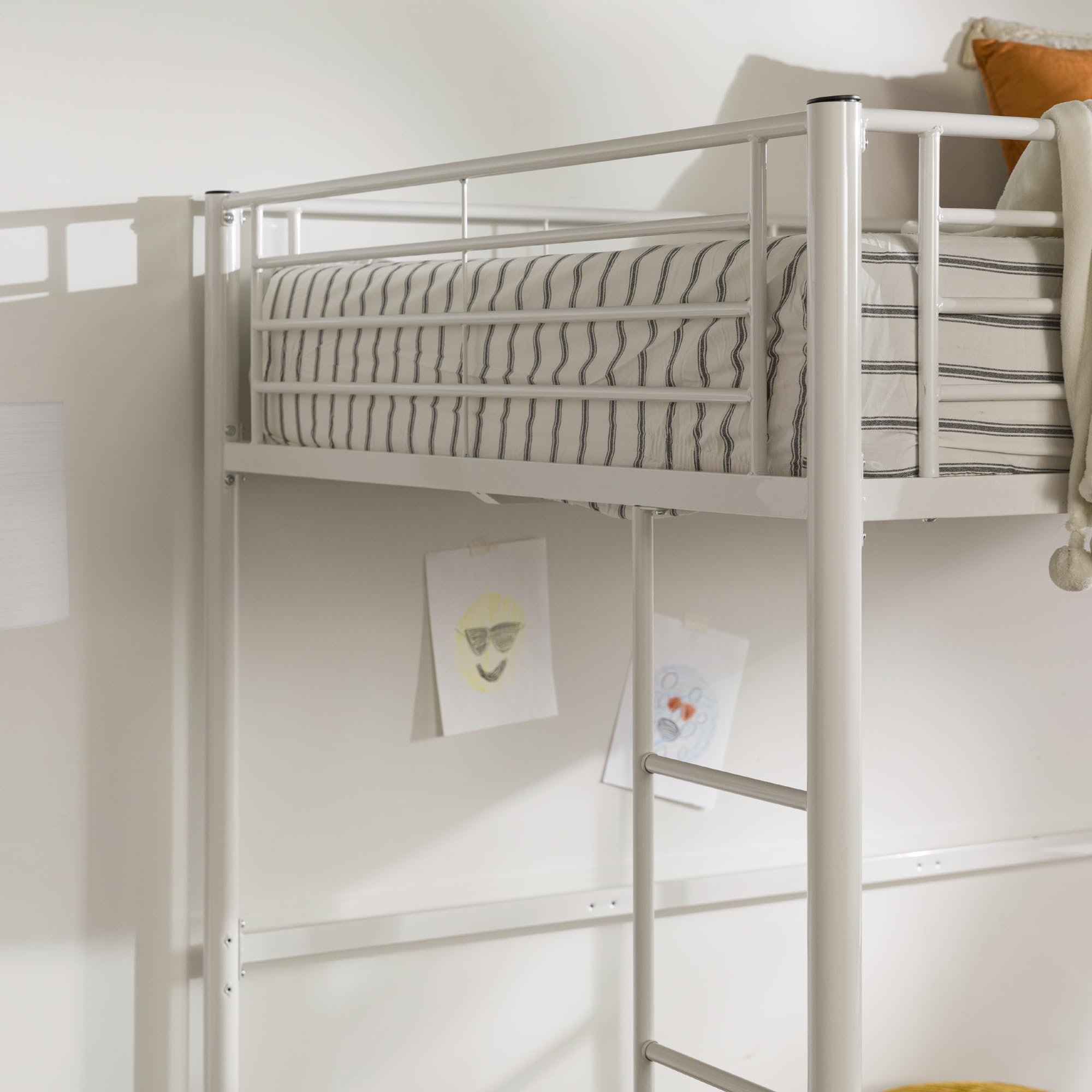Walker Edison Timothee Urban Industrial Metal Double Over Loft Bunk Bed, Full Double, White