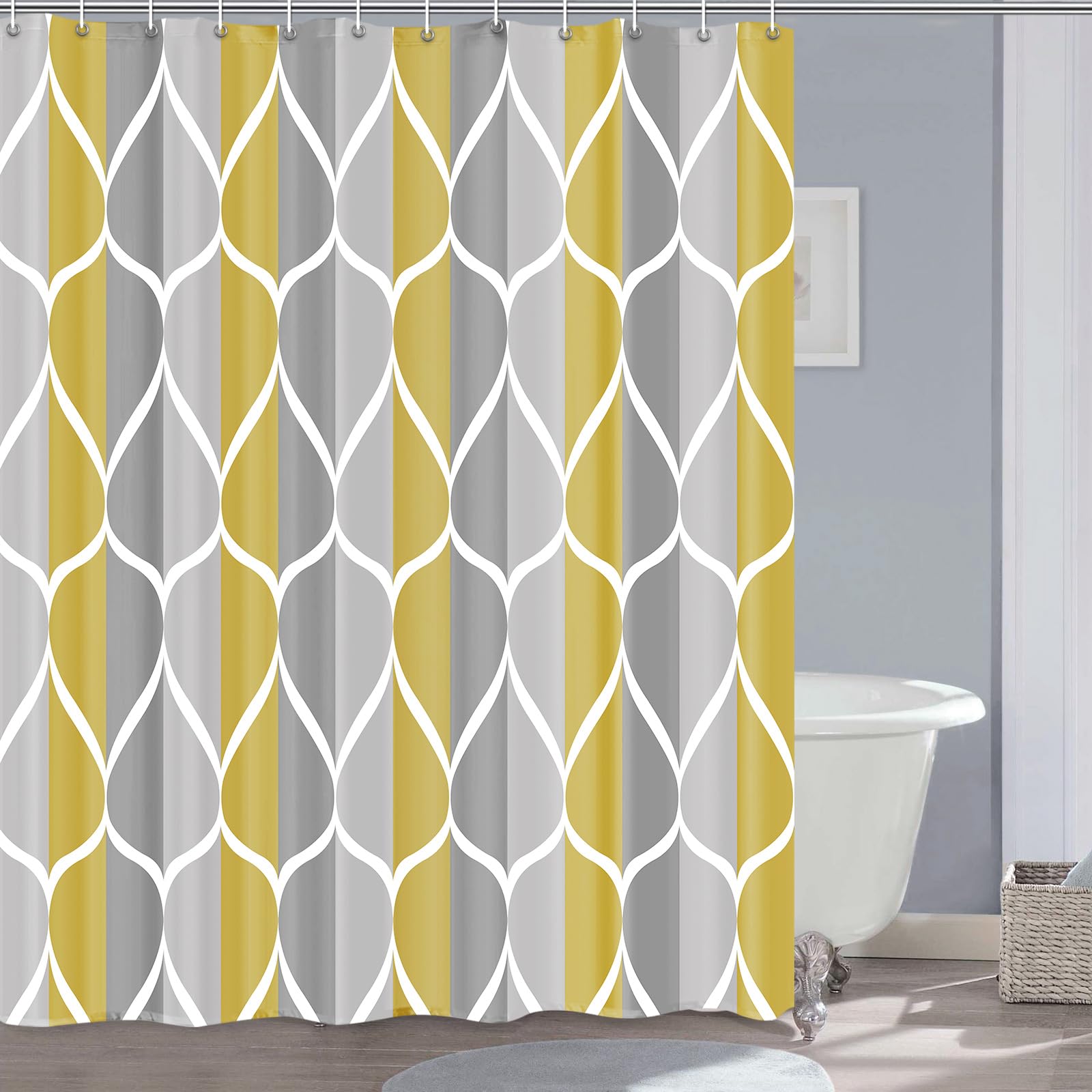 Gelbchu Gray Yellow Shower Curtain W 72 X H 72, Waterproof Design And Polyester, Quick-Drying, Weighted Hem, Shower Curtains Set