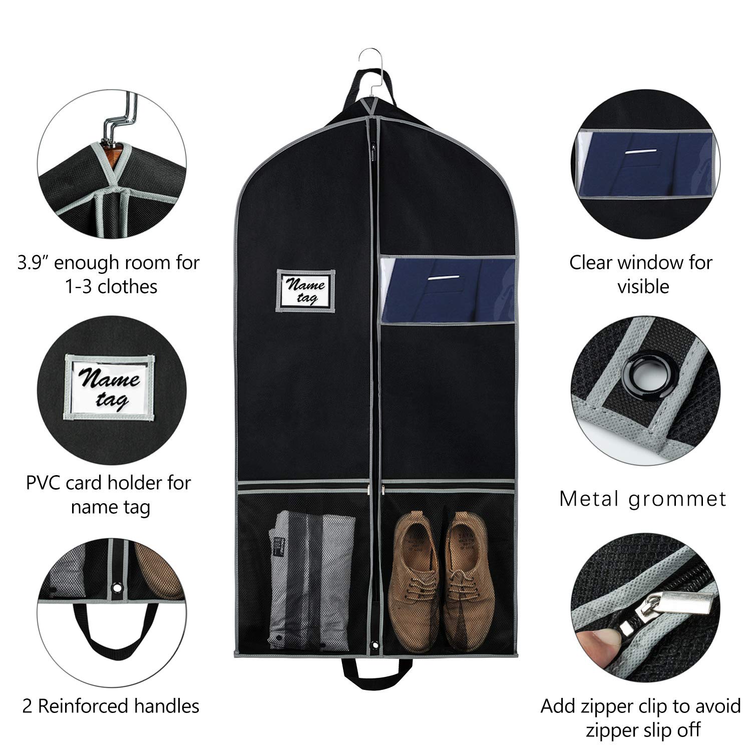 Zilink Garment Bags Suit Bag For Travel And Storage 43 Inches Suit Cover Protector For Closet With 2 Large Pockets And 2 Carry H
