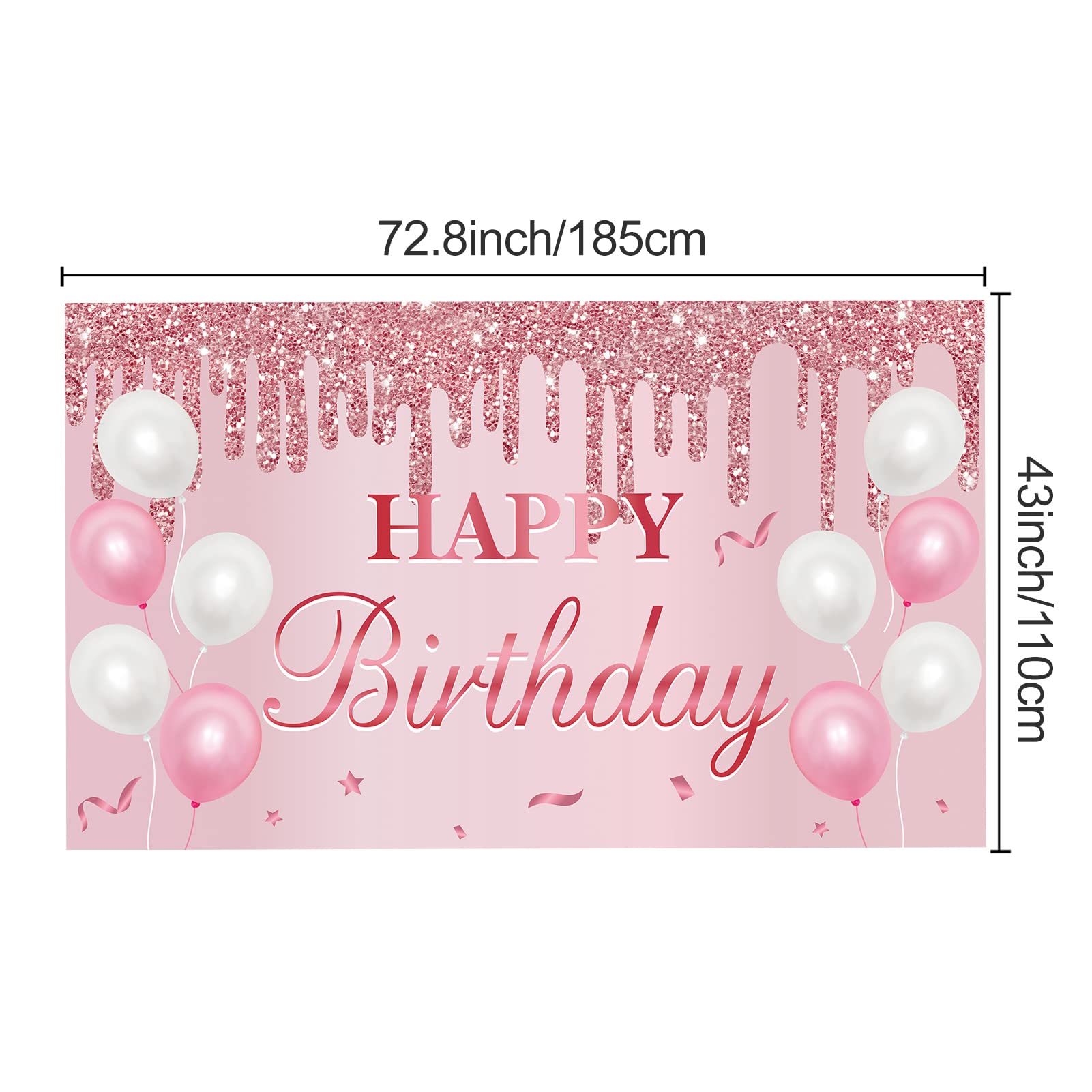Uiorgui Pink Birthday Banner For Women Girls, Happy Birthday Banner Backdrop Pink Birthday Decorations Sign Party Supplies
