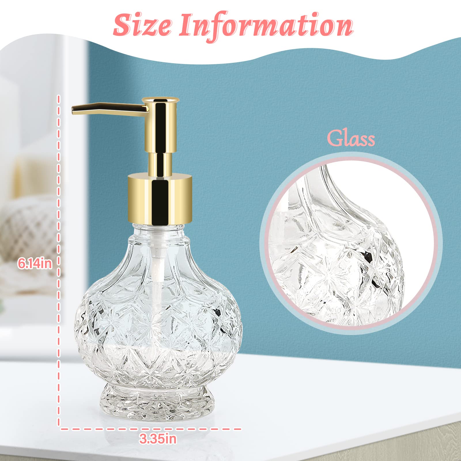 Retyion Glass Soap Dispenser Hand Soap Dispenser Soap Dispenser Bathroom With Rust Proof Pump For Kitchen Dish Soap, Hand Soap,