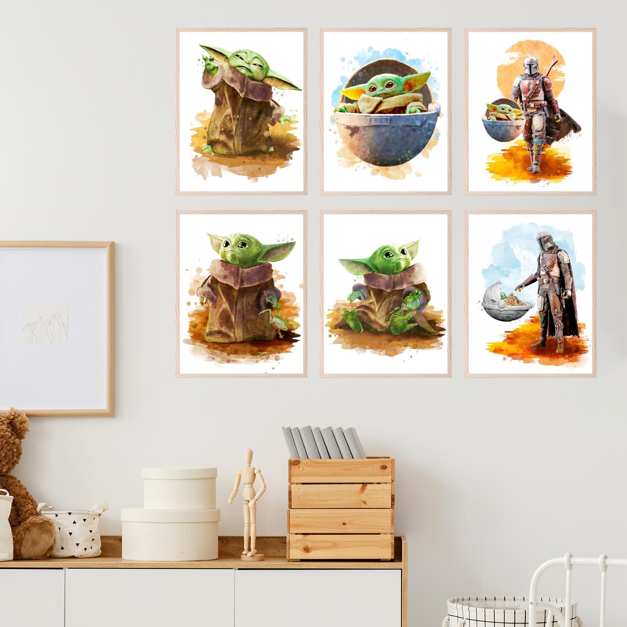 BigWigPrints Baby Yoda Poster - Baby Yoda Room Decor  Star Wars Wall Decor  Baby Yoda Wall Decor  Star Wars Room Decor for Boys  Mandalorian Poster  Star Wars Nursery Decor - 6 Pack (8x10'') Unframed