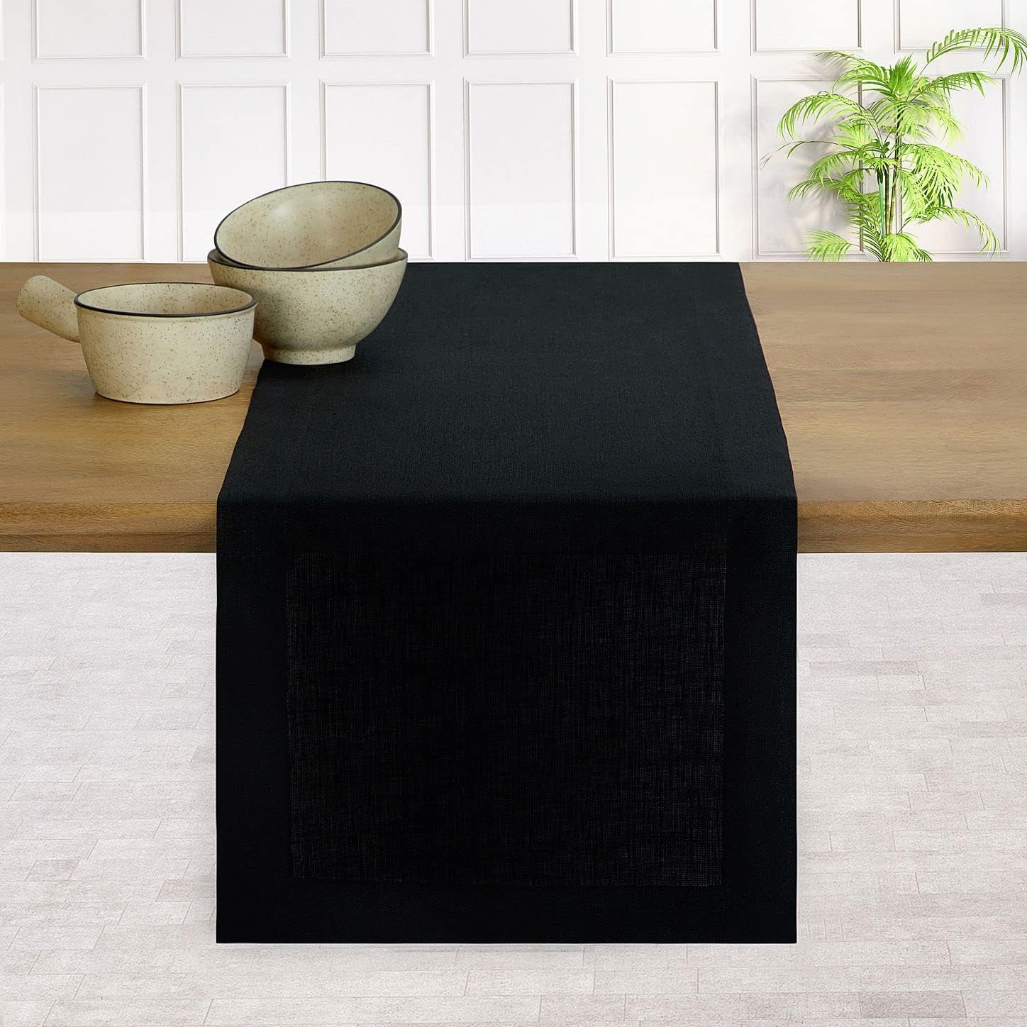 D'Moksha Black Table Runner 120 Inches Long, Linen Table Runner, Halloween Table Runner, Long Table Runner For Fall, Thanksgivin