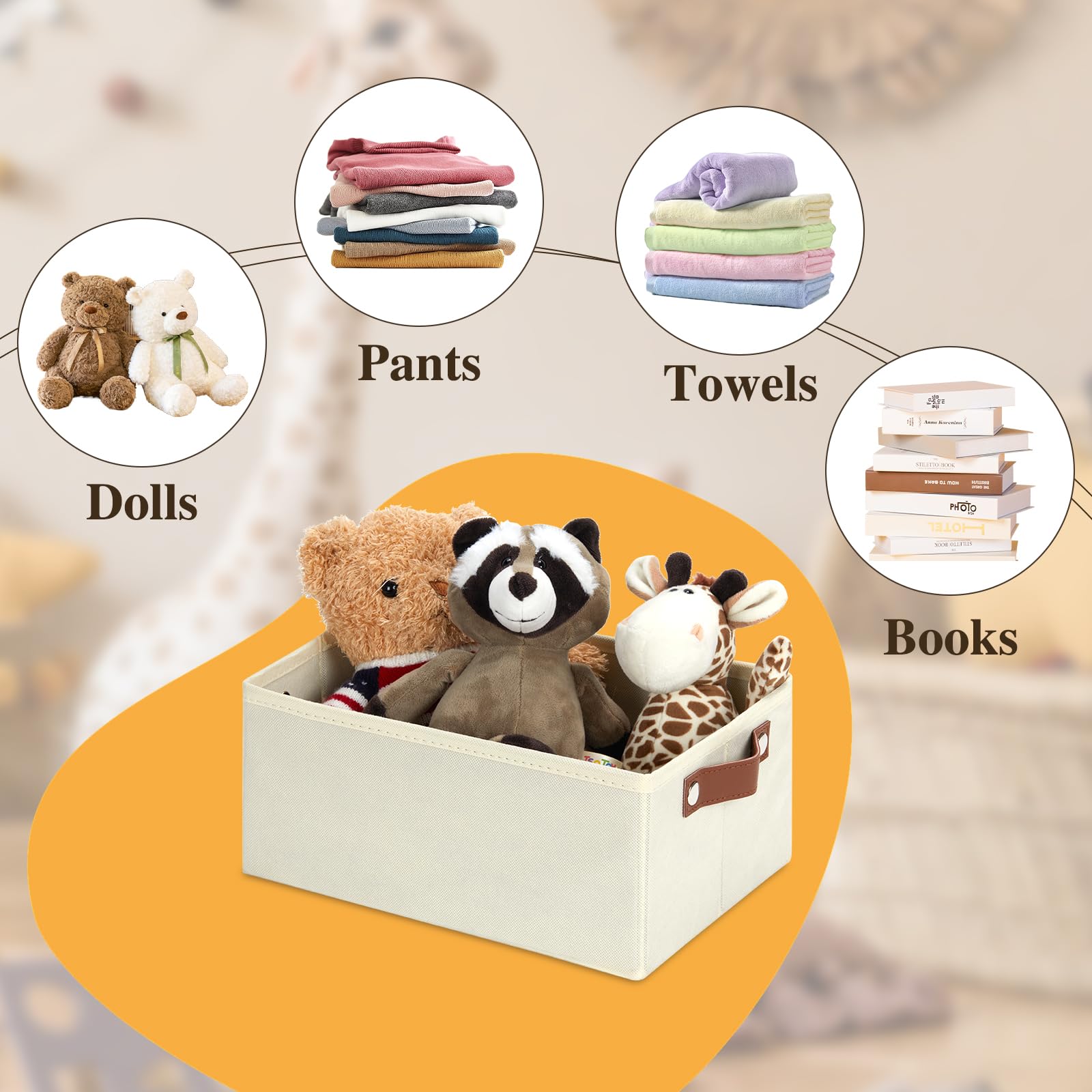 Dullemelo Storage Bin, Fabric Storage Bin With Pu Handles, Decorative Storage Basket And Organizer Bins, Collapsible Storage Bin