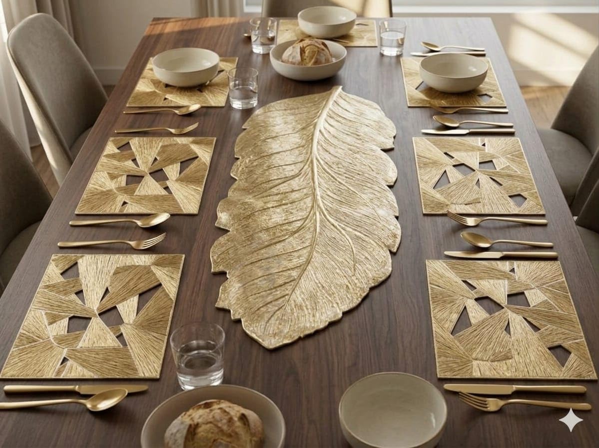Table Mat Runner Combo Set For Dining Table Reusable Placemat Set For Home Kitchen Everyday Dining And Table Setup (Geomatric Pr