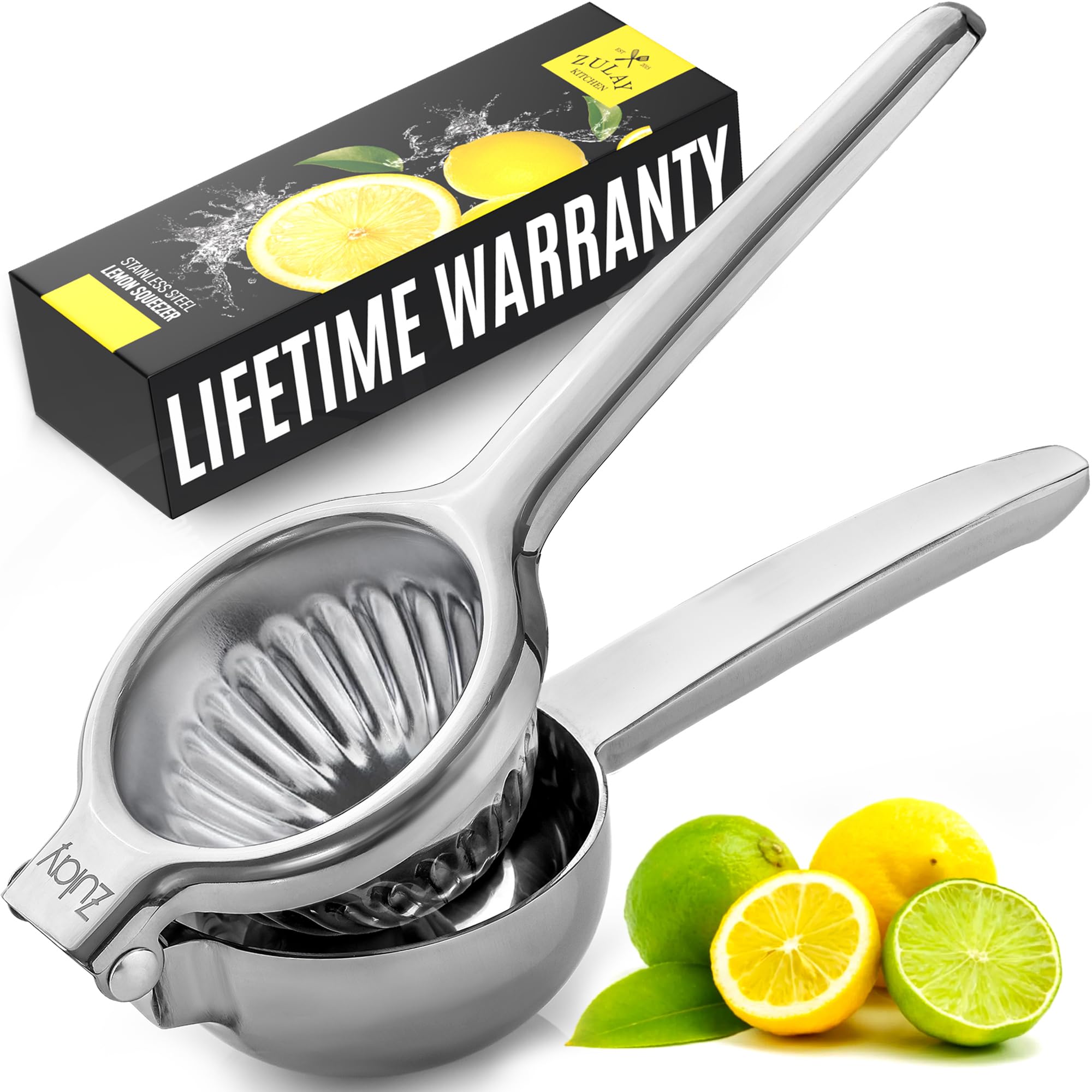 Zulay Kitchen Lemon Squeezer Stainless Steel - Premium Quality, Heavy Duty Solid Metal Squeezer Bowl - Large Manual Citrus Press