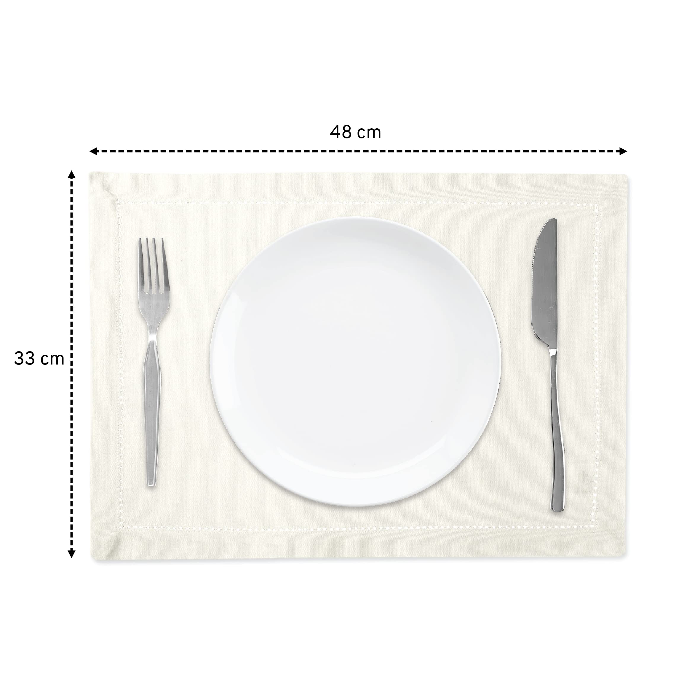 Encasa Homes 100% Pure Cotton Hemstitched Dining Table Placemats Of Size 19 X 13 Inch (Rectangular) - Natural - Set Of 4 | Perfe