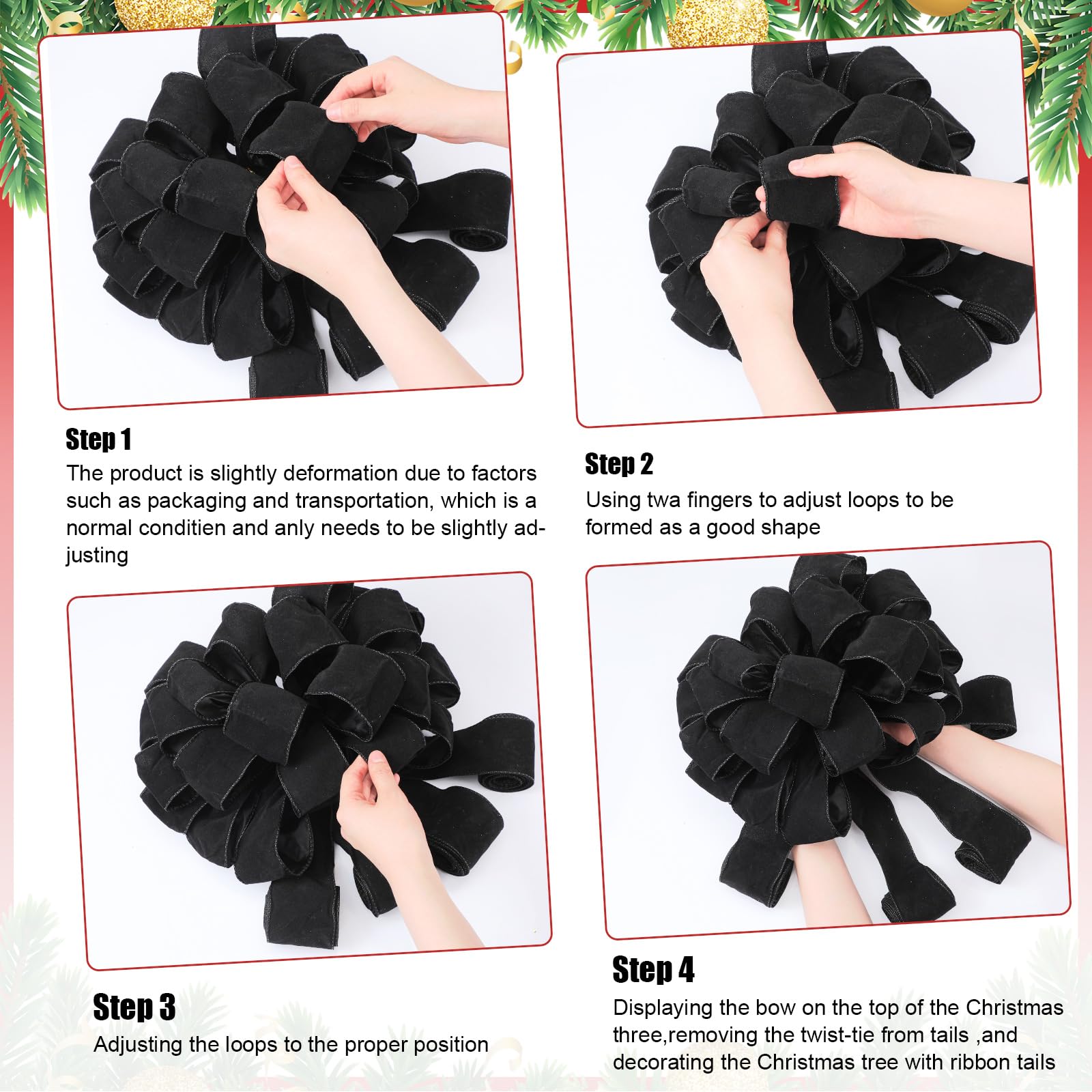 Redbaker 9ft Large Christmas Tree Topper Bows Xmas Treetop Ribbons Gift for Holiday Family Party Indoor Outdoor Decor