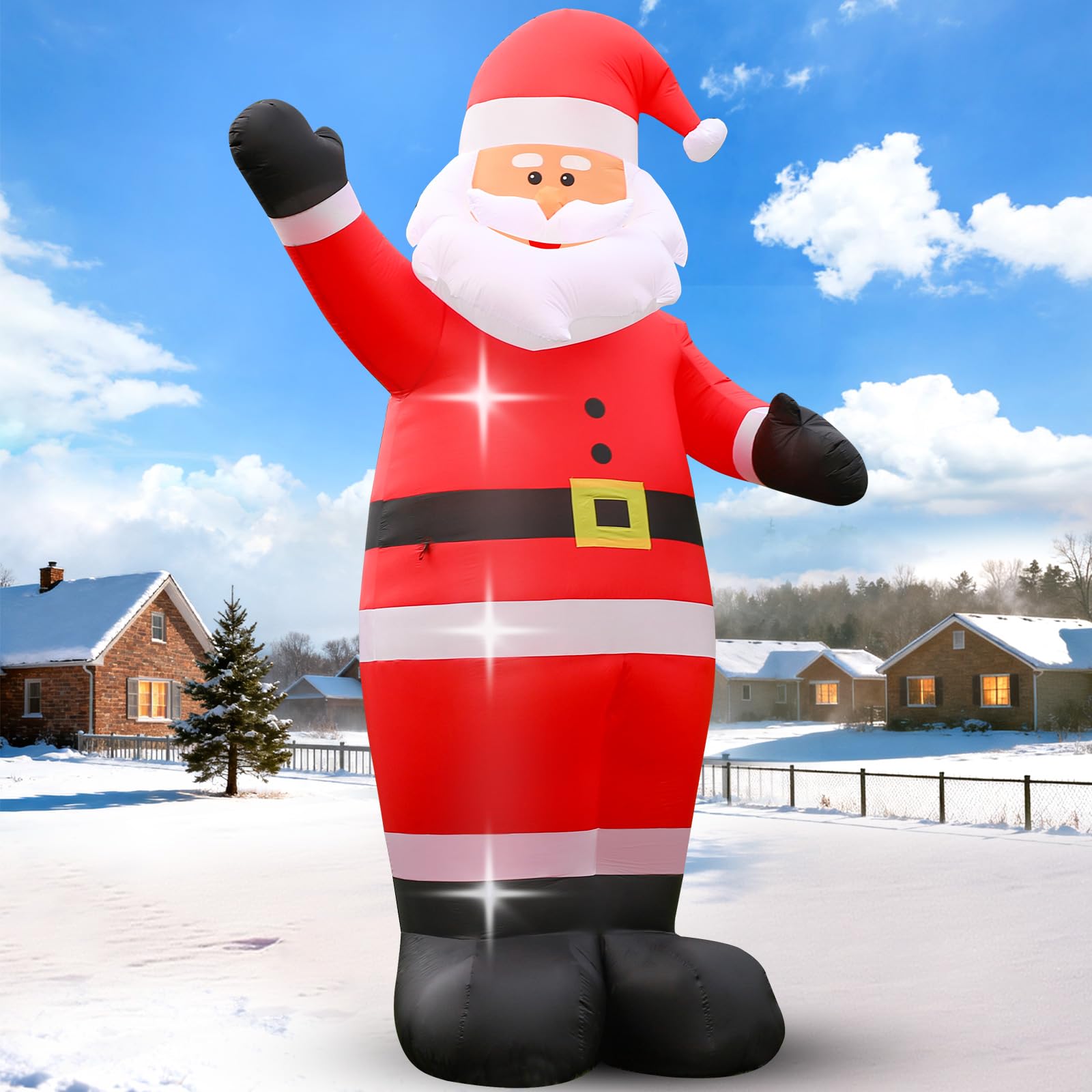 FunFanso 12 FT Giant Christmas Inflatable Santa Claus Outdoor Decoration, Cute Santa Tilting His Head and Waving Hand, Outside W