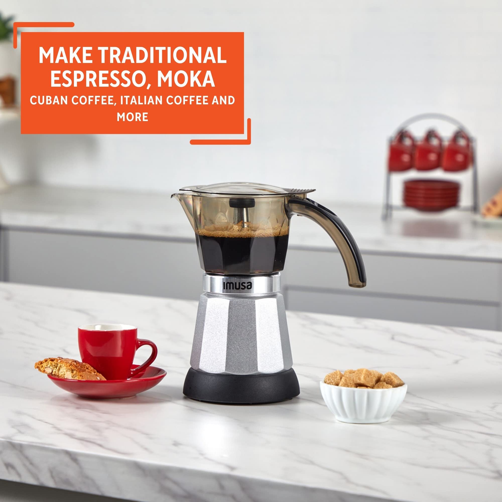 Imusa 6 Or 3Cup Electric Espresso Maker, Silver