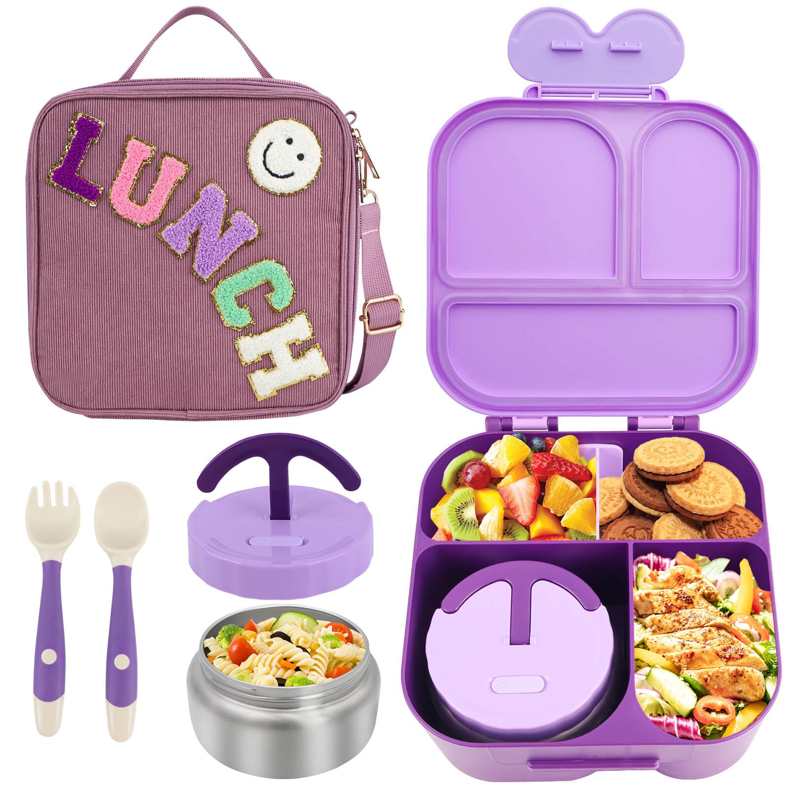 4Compartment Kids Bento Lunch Box with Thermos and Insulated Bag
