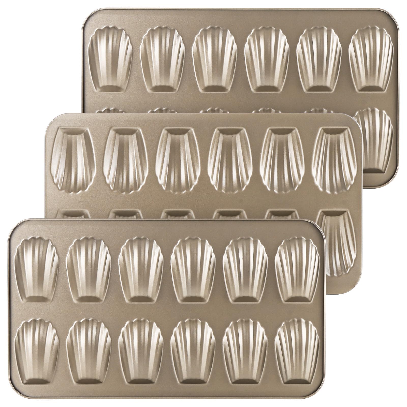 AZKEEGREY 3 Pack 12Cavity Gold Carbon Steel Nonstick Madeleine Pan