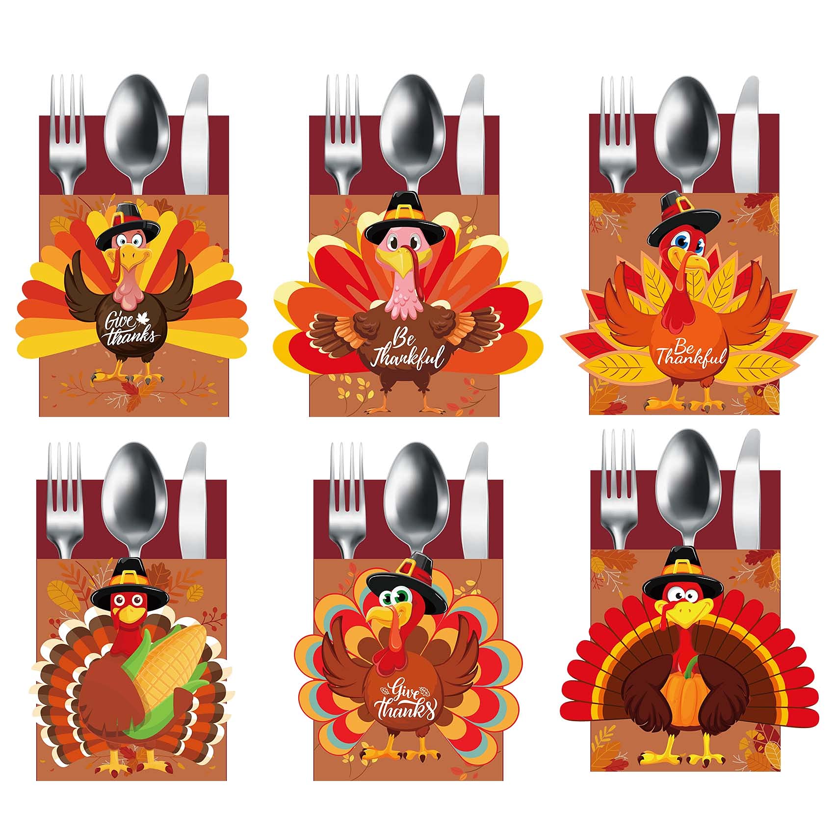 Thanksgiving Cutlery Holder Set 24Pcs Thanksgiving Table Decor Set Thanksgiving Table Setting Decorations Thanksgiving Turkey Ut