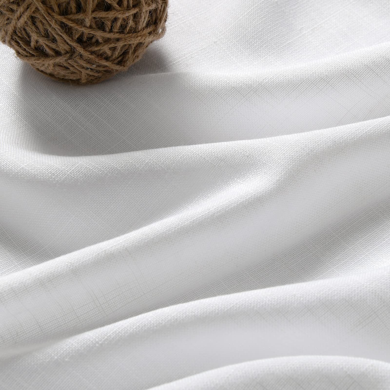 Nanspring White Short Linen Curtains 60 inches Long 2 Panels Set Back Tab Rod Pocket Elegant Farmhouse Style Light Airy Semi She