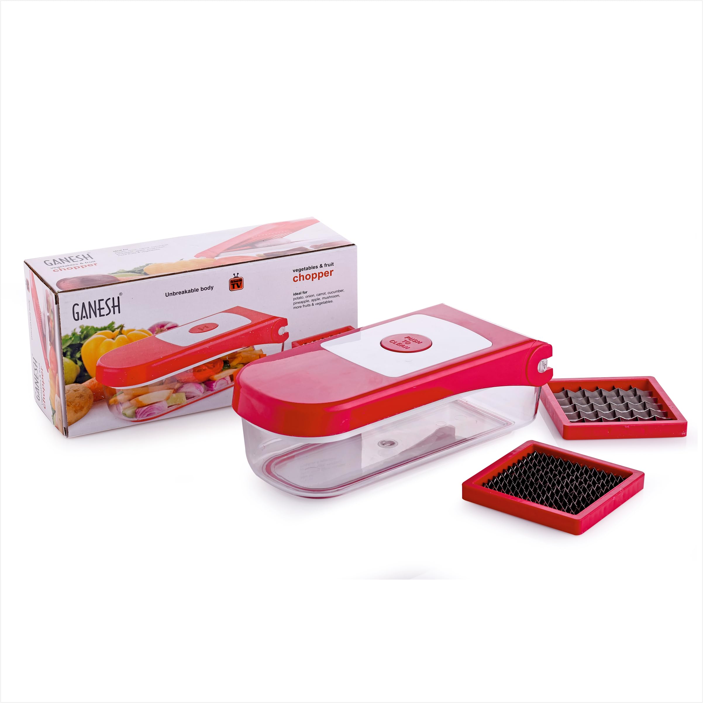 Ganesh Plastic Chopper Vegetable and Fruit Cutter, Red